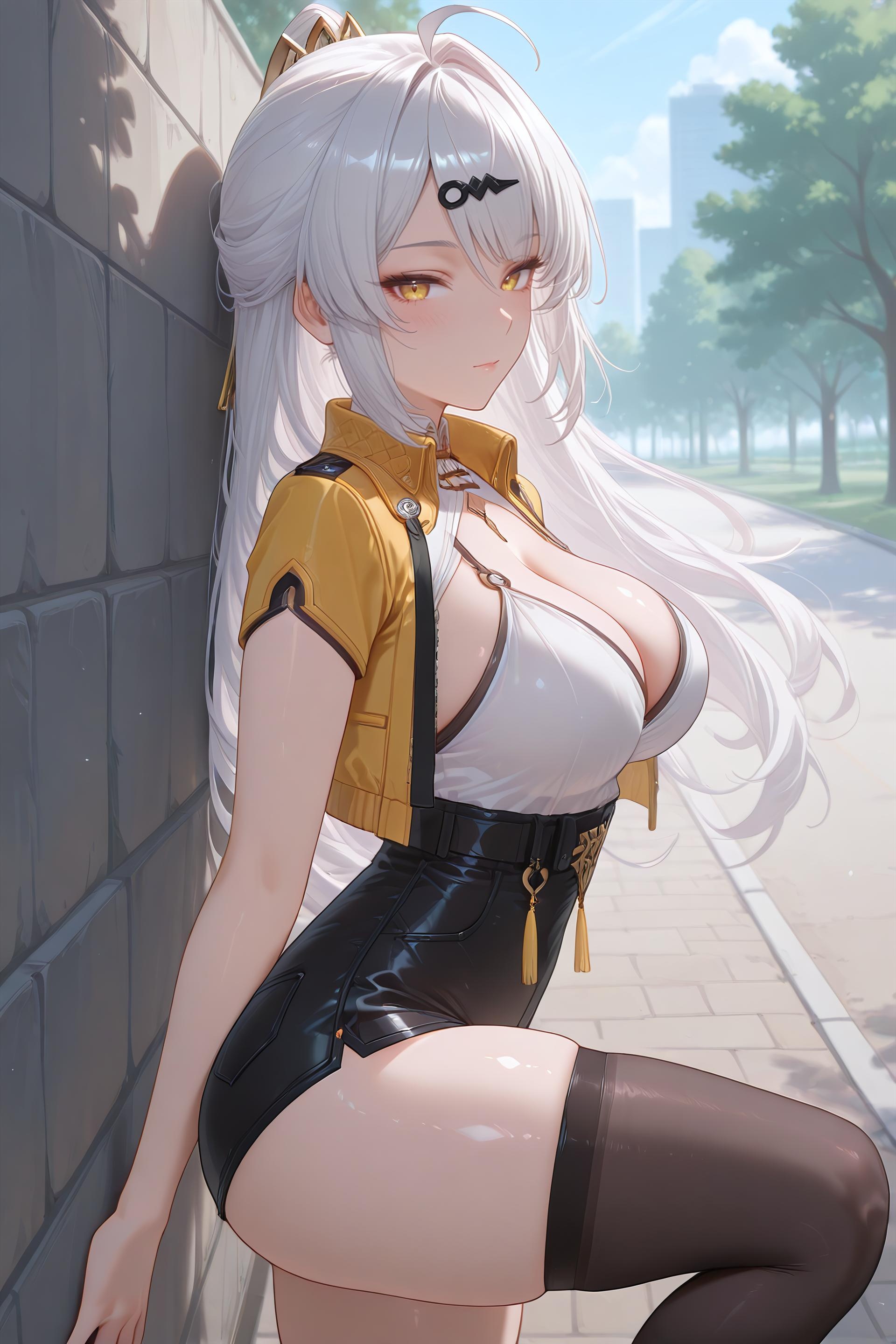 AI Generated Anime Girl - [3D] Yixuan 银发巨乳御姐 黑丝开档肉感 极致无修正 175P+2G