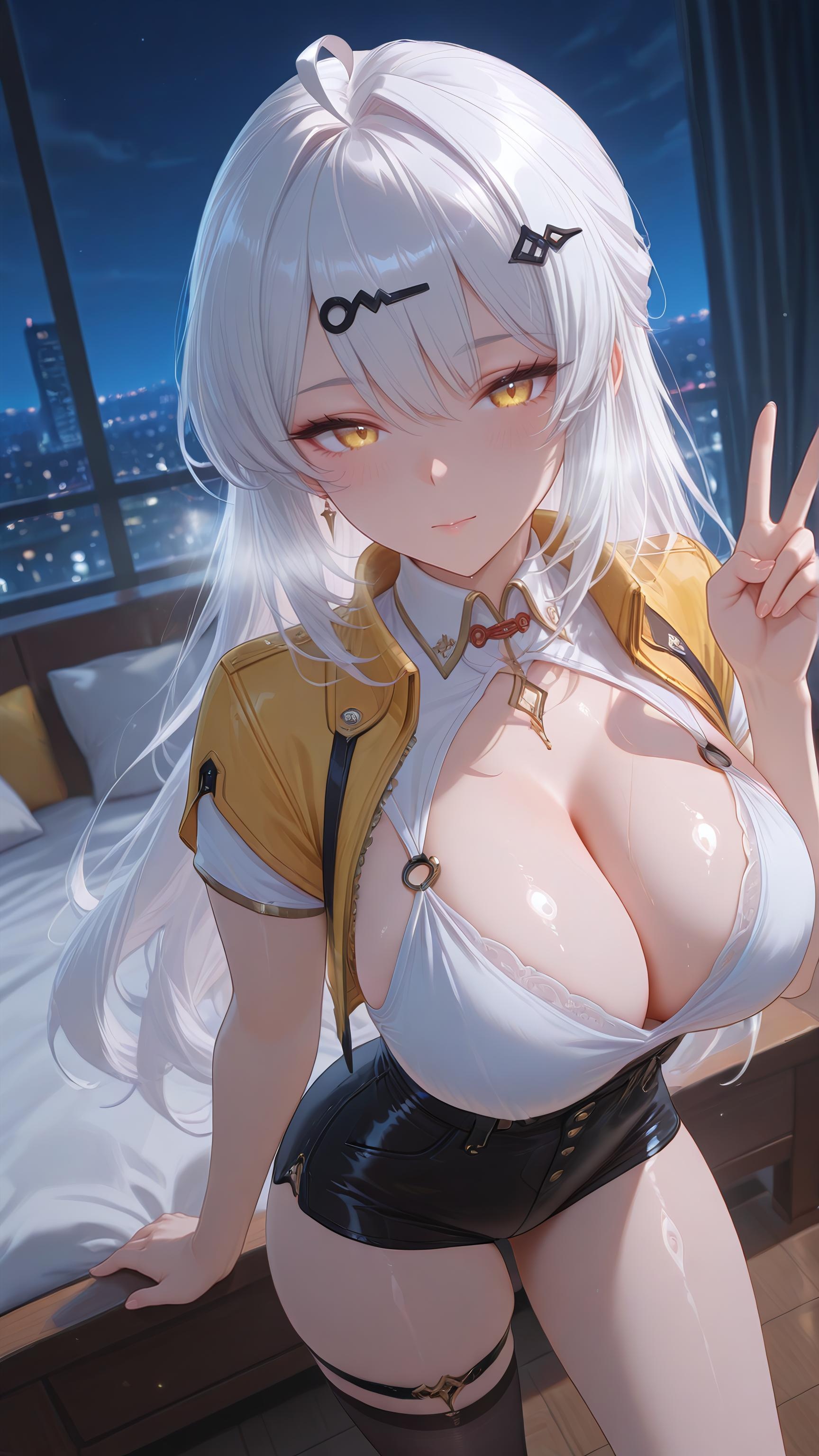 AI生成アニメ少女 - [3D] Yixuan 銀髪巨乳お姉さん 黒ストッキング開脚肉感 極致無修正 175P+2G