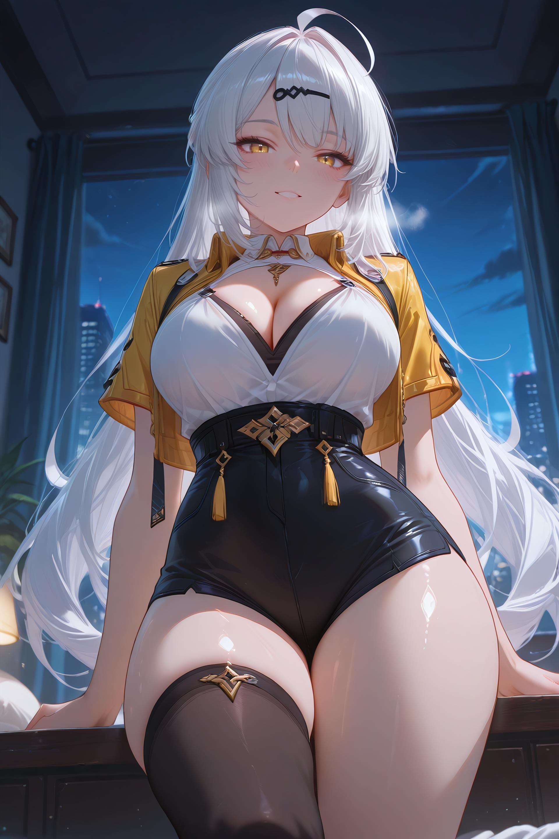 AI生成アニメ少女 - [3D] Yixuan 銀髪巨乳お姉さん 黒ストッキング開脚肉感 極致無修正 175P+2G