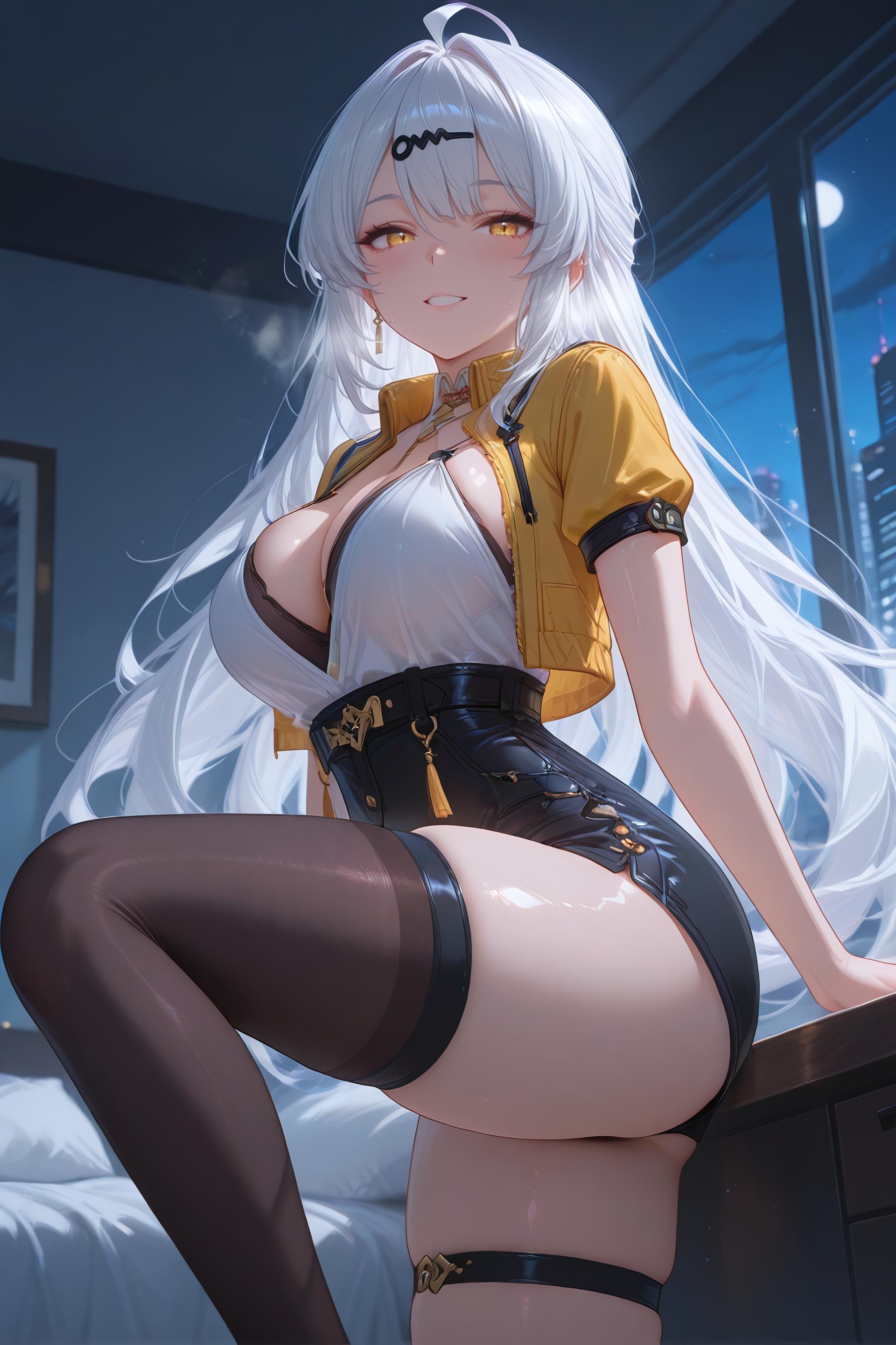 AI生成アニメ少女 - [3D] Yixuan 銀髪巨乳お姉さん 黒ストッキング開脚肉感 極致無修正 175P+2G