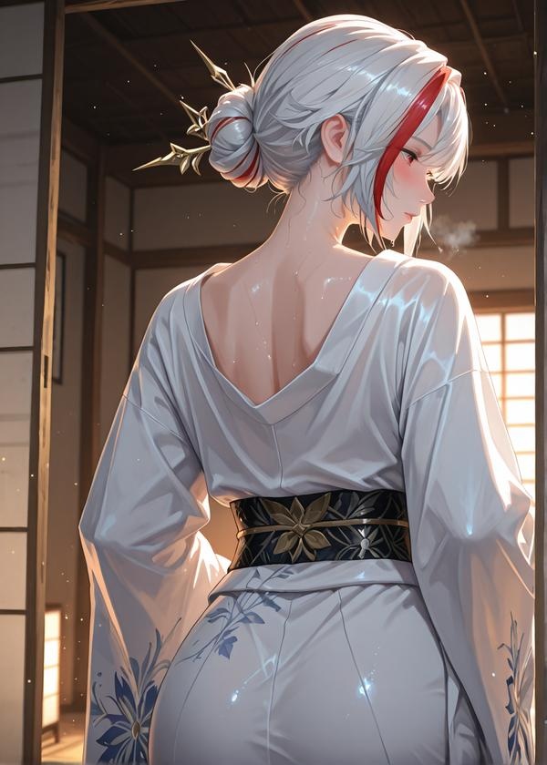 AI生成的動漫女孩 - 雪御前 Yukino Mae (原神) 白髮冰元素御姐 和服撕裂黑絲 極致肉感無修正 371P+649M