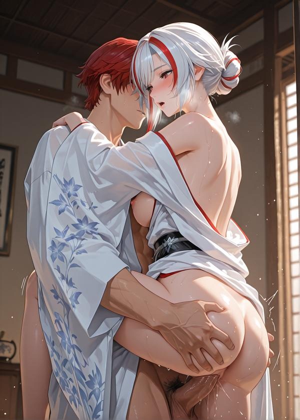 AI生成的動漫女孩 - 雪御前 Yukino Mae (原神) 白髮冰元素御姐 和服撕裂黑絲 極致肉感無修正 371P+649M