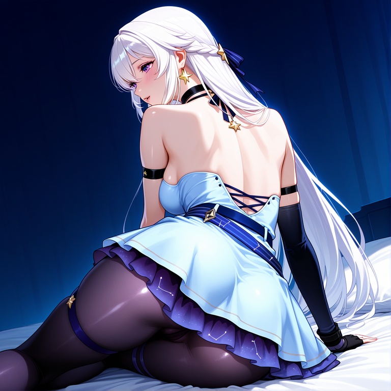 AI Generated Anime Girl - [2D] Celestia, the Blonde Noblewoman with Busty Curves in a Torn Dress and Black Stockings, Unedited 294P