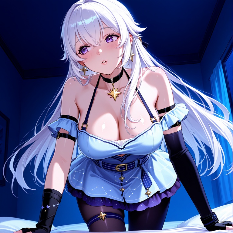 AI Generated Anime Girl - [2D] Celestia, the Blonde Noblewoman with Busty Curves in a Torn Dress and Black Stockings, Unedited 294P