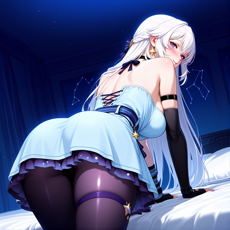 AI Generated Anime Girl - [2D] Celestia, the Blonde Noblewoman with Busty Curves in a Torn Dress and Black Stockings, Unedited 294P