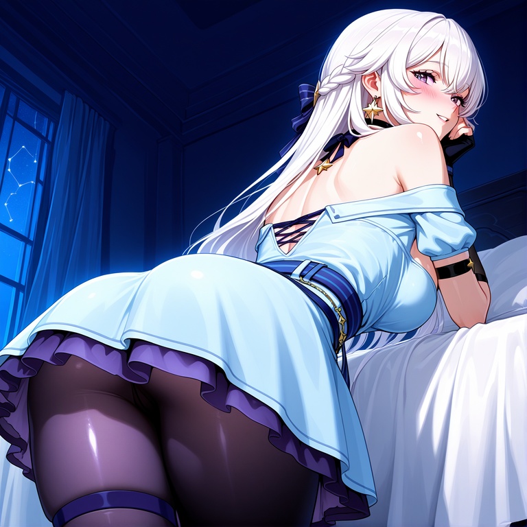 AI Generated Anime Girl - [2D] Celestia, the Blonde Noblewoman with Busty Curves in a Torn Dress and Black Stockings, Unedited 294P