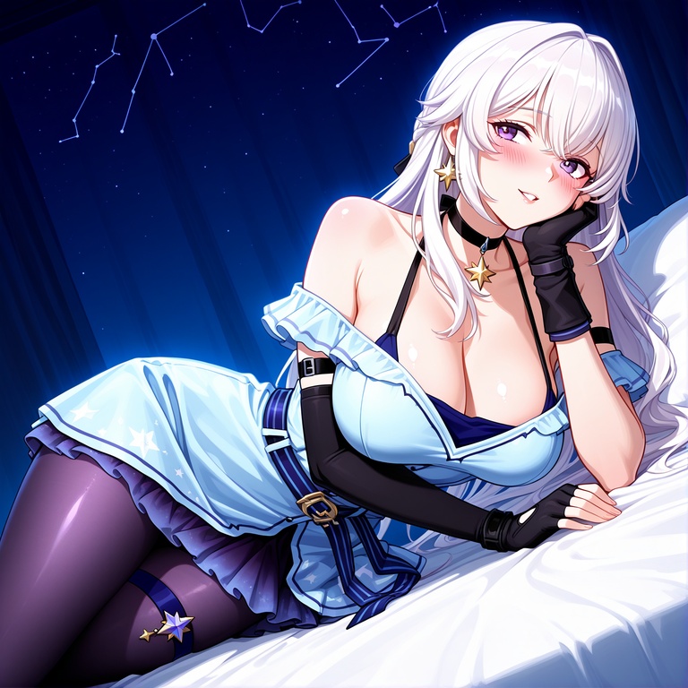 AI Generated Anime Girl - [2D] Celestia, the Blonde Noblewoman with Busty Curves in a Torn Dress and Black Stockings, Unedited 294P
