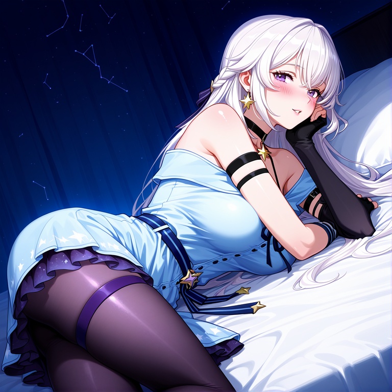 AI Generated Anime Girl - [2D] Celestia, the Blonde Noblewoman with Busty Curves in a Torn Dress and Black Stockings, Unedited 294P