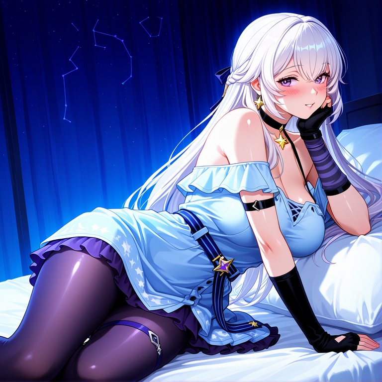 Cô Gái Anime Tạo Ra Bằng AI - [2D] 塞拉斯蒂娅 Celestia Công Chúa Tóc Vàng Ngực Khủng Trong Váy Xé Rách Đen 294P