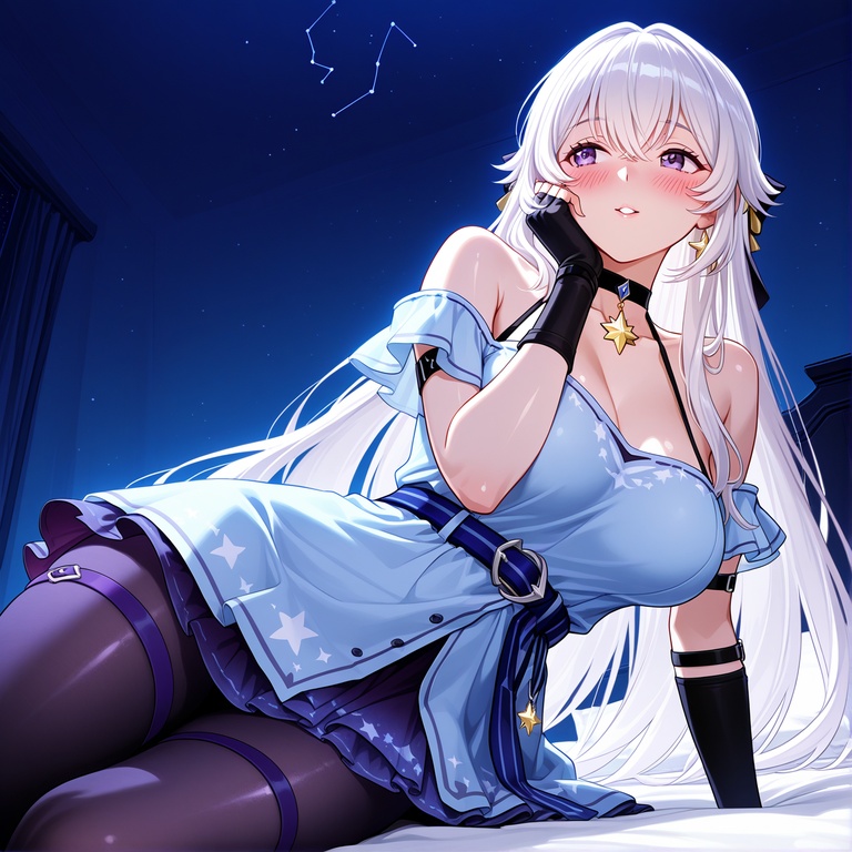 AI Generated Anime Girl - [2D] Celestia, the Blonde Noblewoman with Busty Curves in a Torn Dress and Black Stockings, Unedited 294P