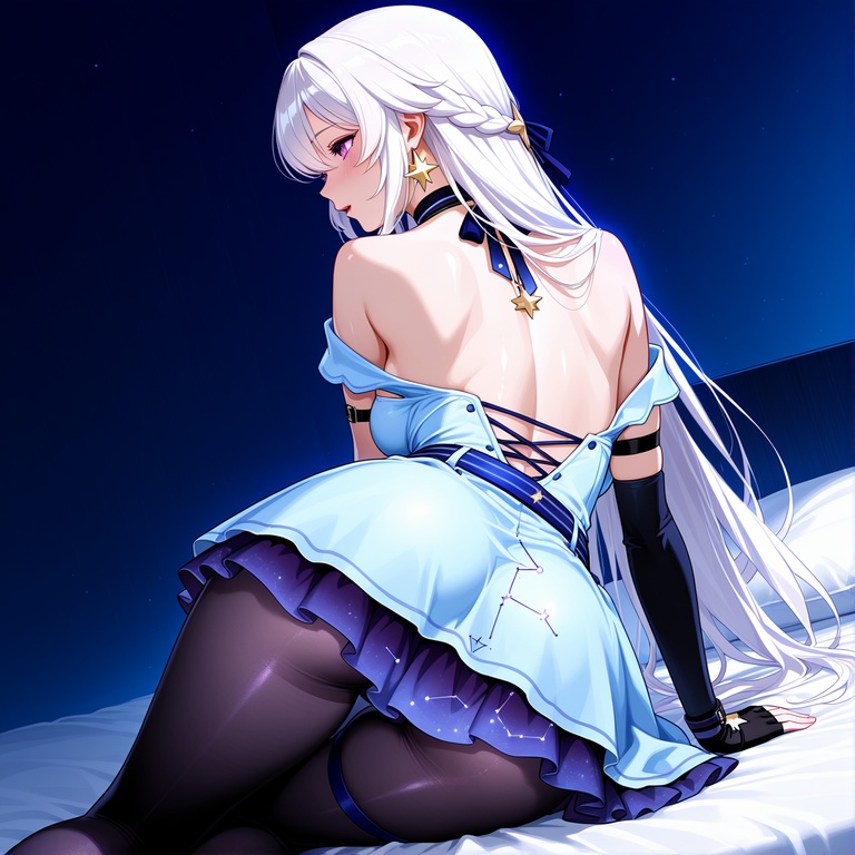 AI Generated Anime Girl - [2D] Celestia, the Blonde Noblewoman with Busty Curves in a Torn Dress and Black Stockings, Unedited 294P