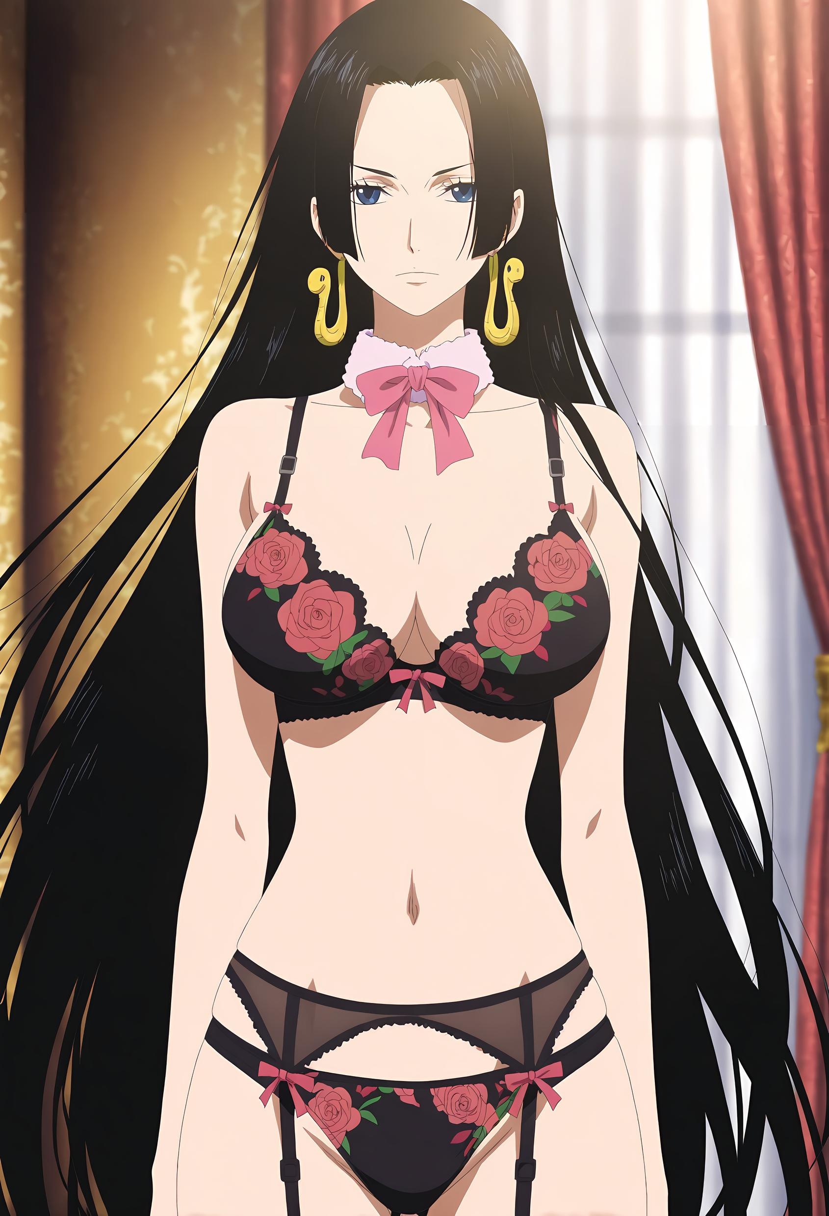 AI生成アニメ少女 - [2D] 波雅·汉库克 ボア・ハンコック 黒髪女帝 巨乳蛇姫 赤いスカート開脚黒ストッキング 女王肉感無修正 54P