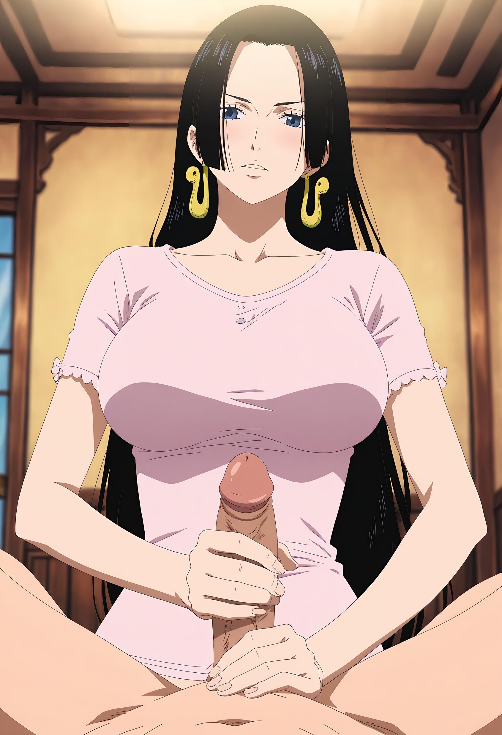 AI-Generated Anime Girl - [2D] Boa Hancock: Black-Haired Empress with Curves in a Red Dress and Black Stockings - 54P