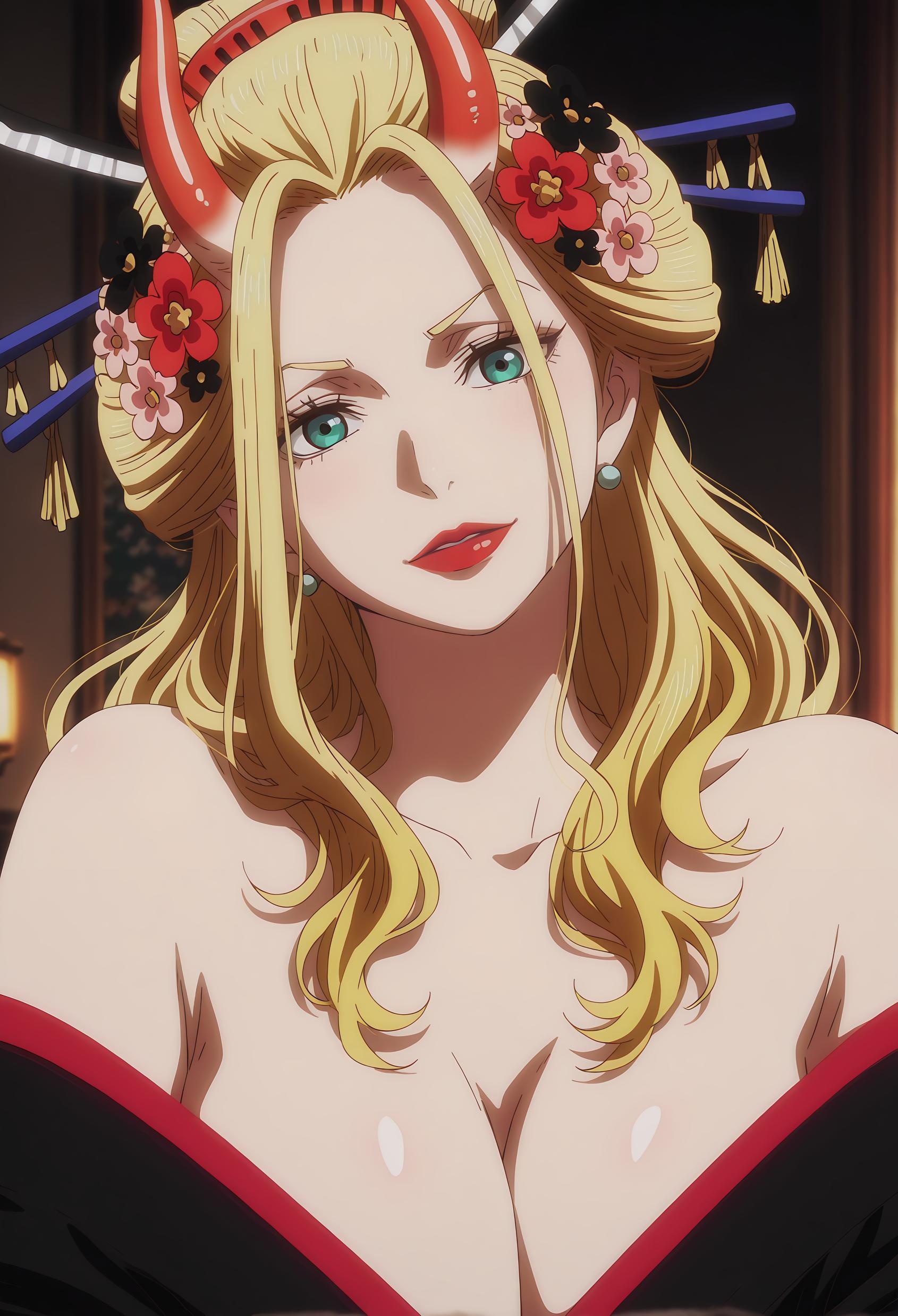Cô Gái Anime Tạo Ra Bằng AI - [2D] 黑色玛利亚 Black Maria - Cô Nàng Mặc Kimono Tóc Vàng Ngực Khủng, Quần Lót Đen, Bị Lửa Trói Buộc, 72P