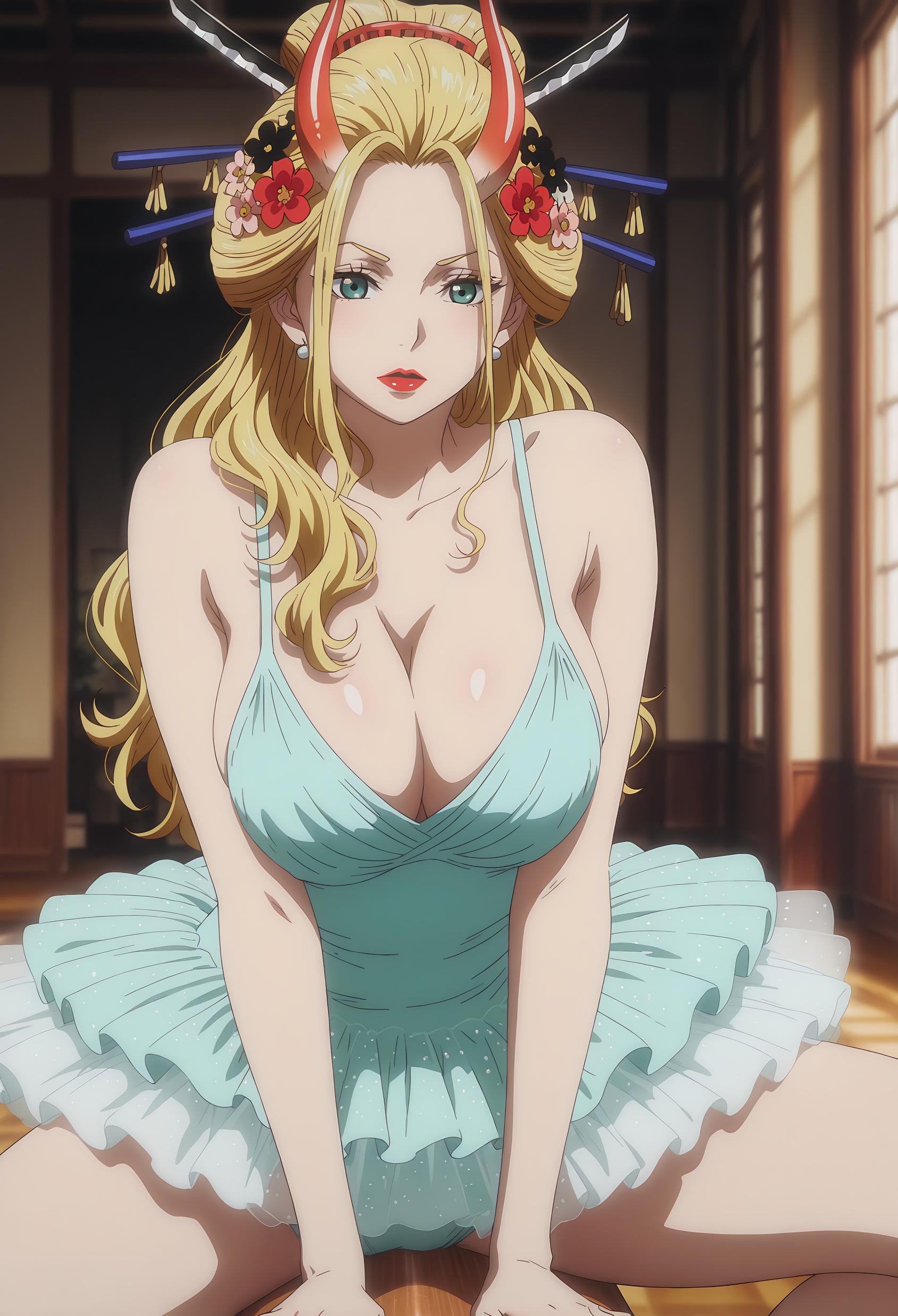 AI生成アニメ少女 - [2D] 黑色玛利亚 Black Maria 金髪巨乳鬼娘和服 蜘蛛下身開档黒スト 火焰束縛肉感無修正 72P