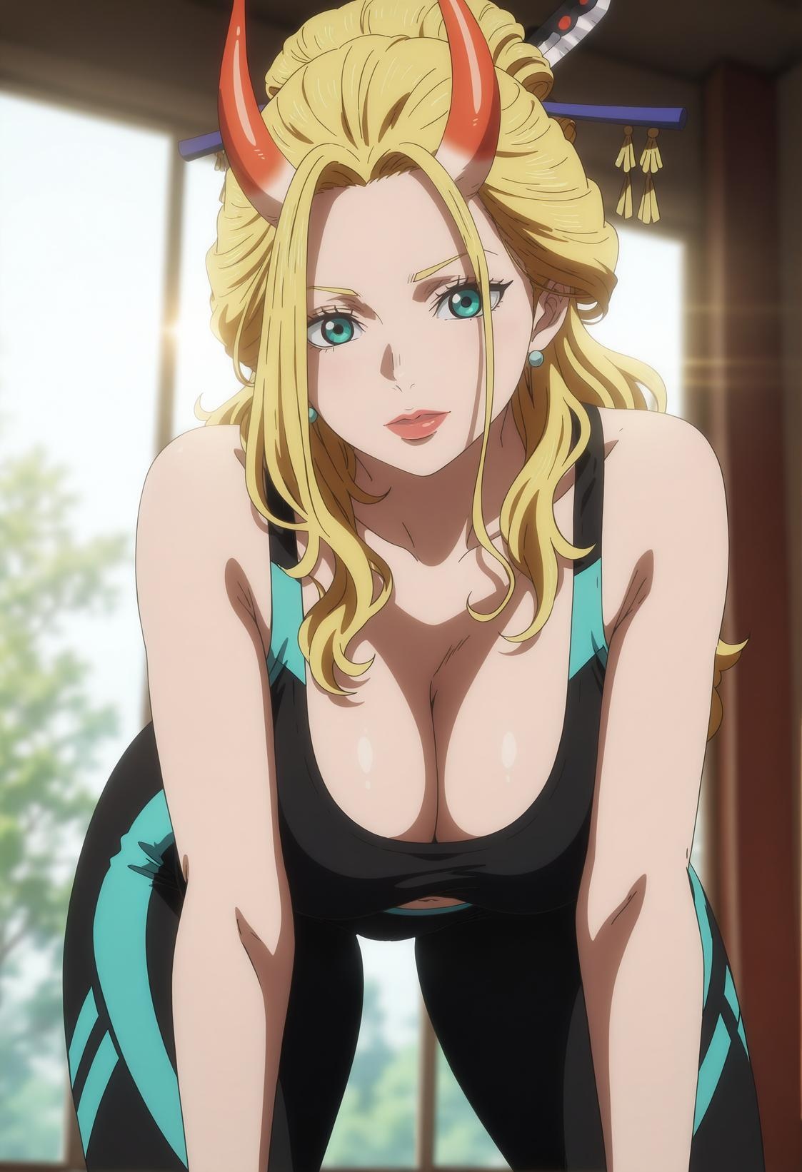 AI Generated Anime Girl - [2D] 黑色玛利亚 Black Maria 金发巨乳鬼娘和服 蜘蛛下身开档黑丝 火焰束缚肉感无修正 72P