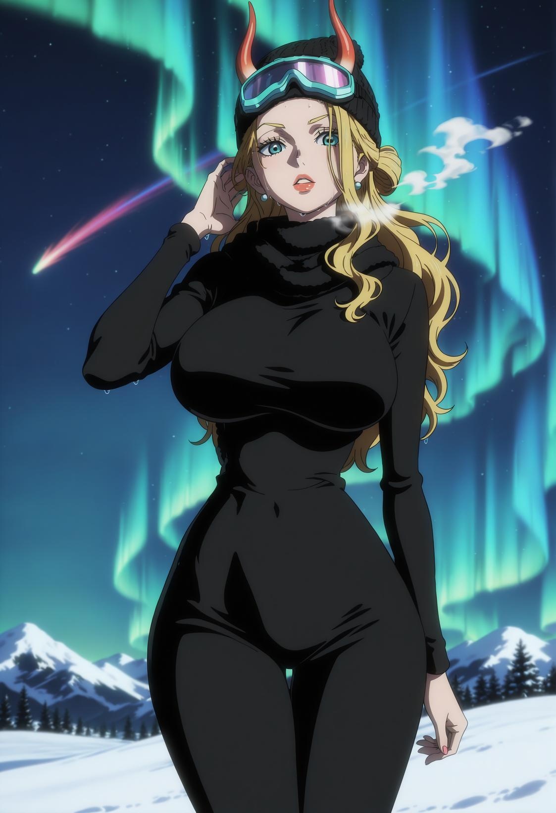 AI生成アニメ少女 - [2D] 黑色玛利亚 Black Maria 金髪巨乳鬼娘和服 蜘蛛下身開档黒スト 火焰束縛肉感無修正 72P