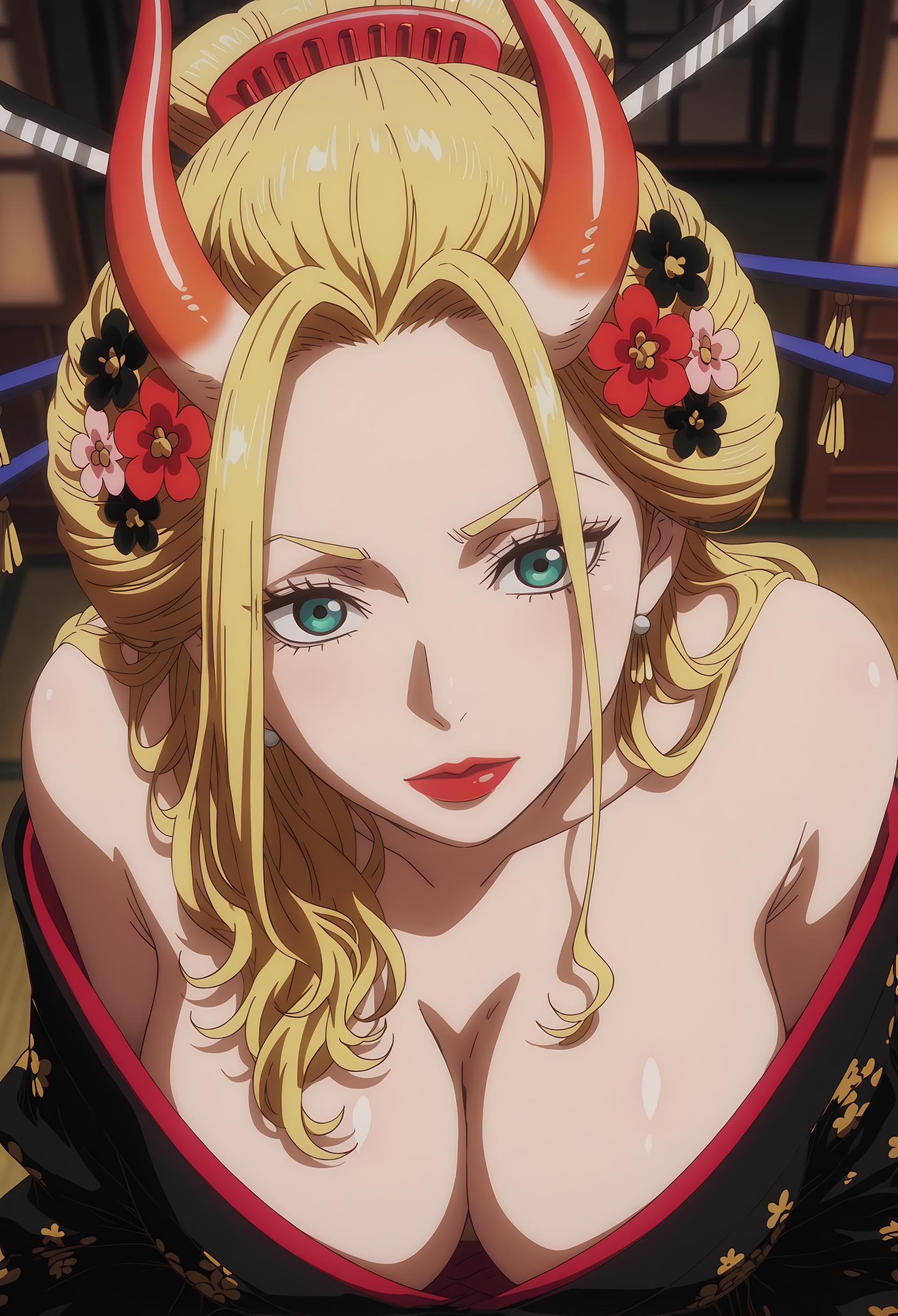 AI生成アニメ少女 - [2D] 黑色玛利亚 Black Maria 金髪巨乳鬼娘和服 蜘蛛下身開档黒スト 火焰束縛肉感無修正 72P