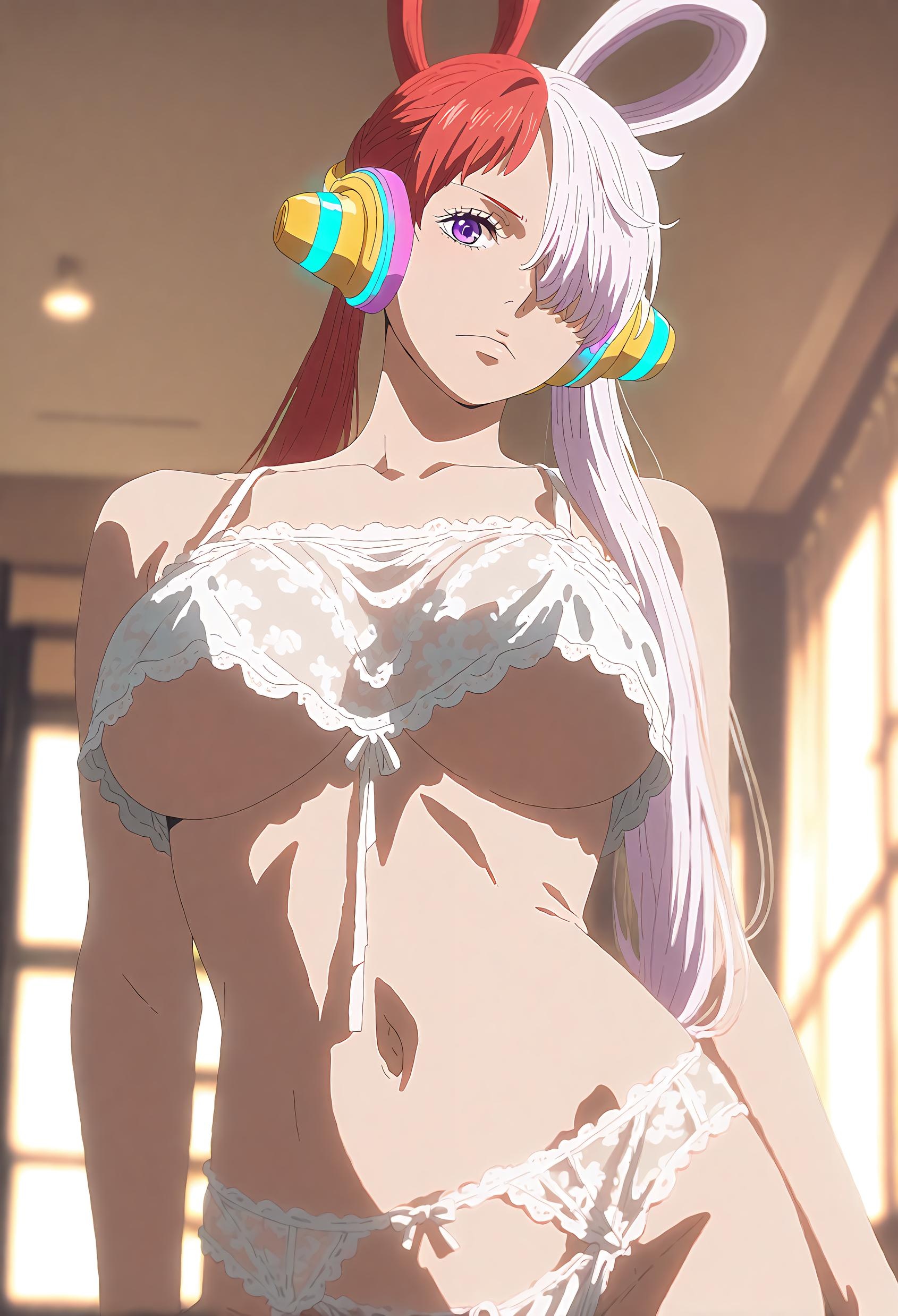 AI生成動漫女孩 - [2D] 乌塔 Uta (航海王：紅髮歌姬) 紅髮巨乳歌姬舞台裝撕裂 黑絲開檔音樂誘惑肉感無修正 47P