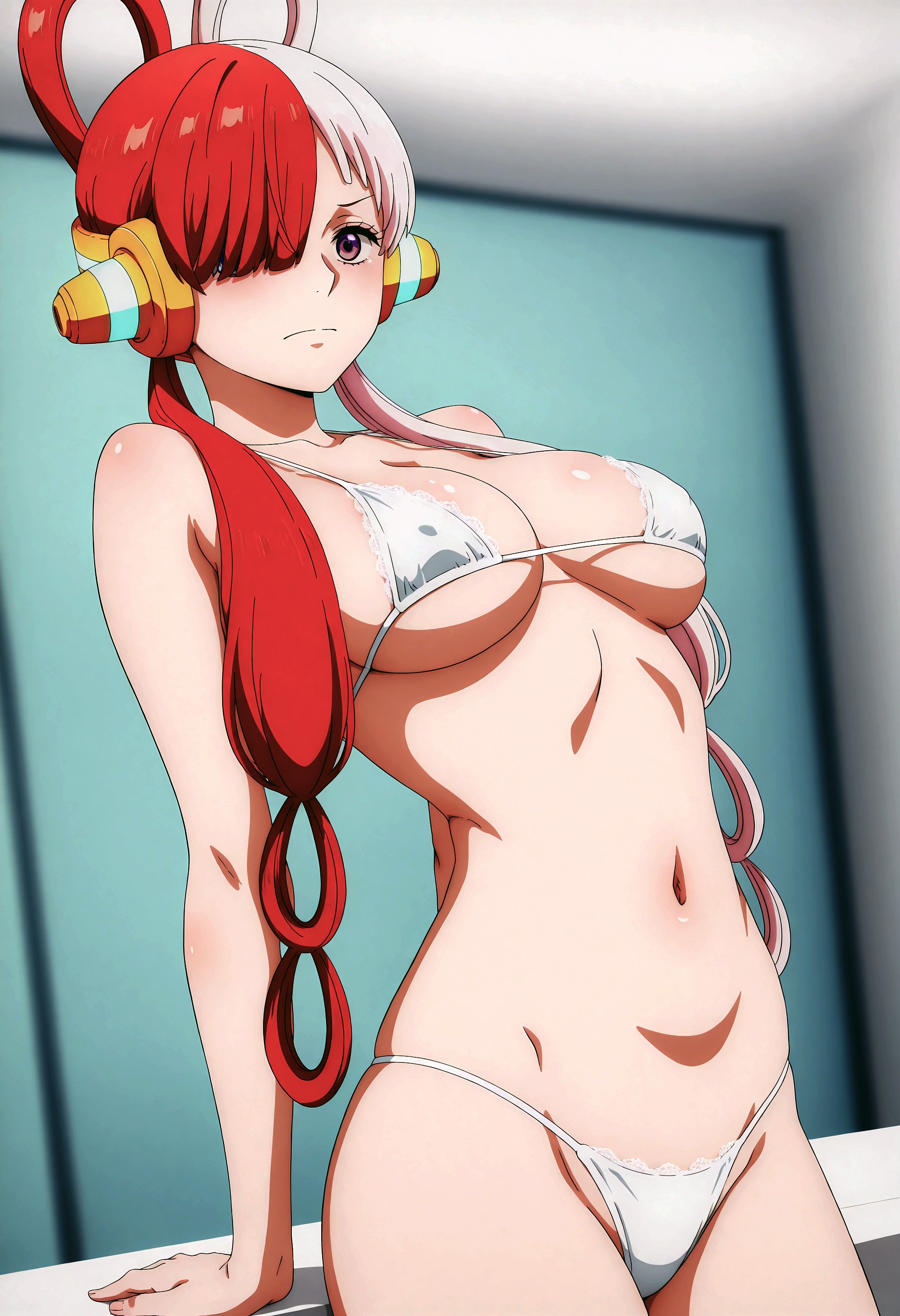 AI生成動漫女孩 - [2D] 乌塔 Uta (航海王：紅髮歌姬) 紅髮巨乳歌姬舞台裝撕裂 黑絲開檔音樂誘惑肉感無修正 47P