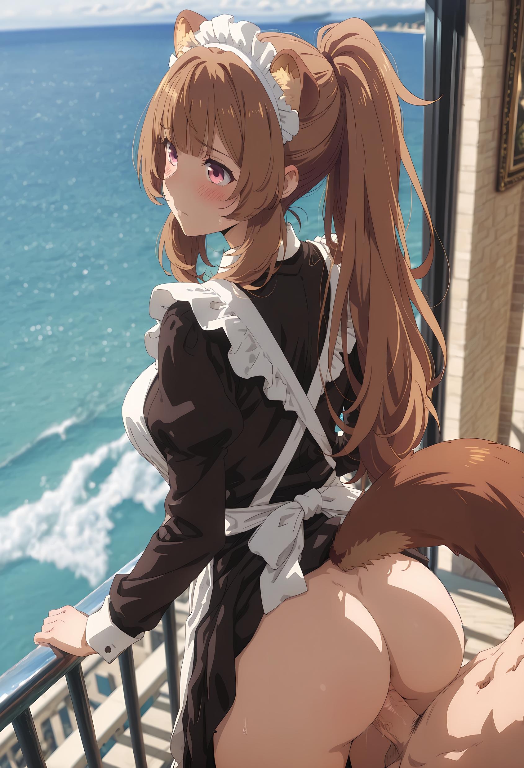 AI Generated Anime Girl - [2D] 拉芙塔莉雅 Raphtalia (盾之勇者成名录) 棕发兽耳巨乳奴隶少女 黑丝开档尾巴缠绕肉感无修正 189P