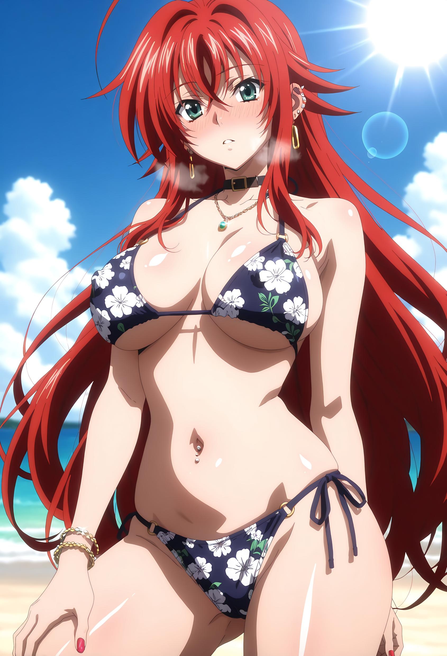 AI Generated Anime Girl - [2D] Rias Gremory Red-Haired Busty Demoness Uniform Ripped Crotch Black Stockings Ultimate Sensuality Uncensored 66P