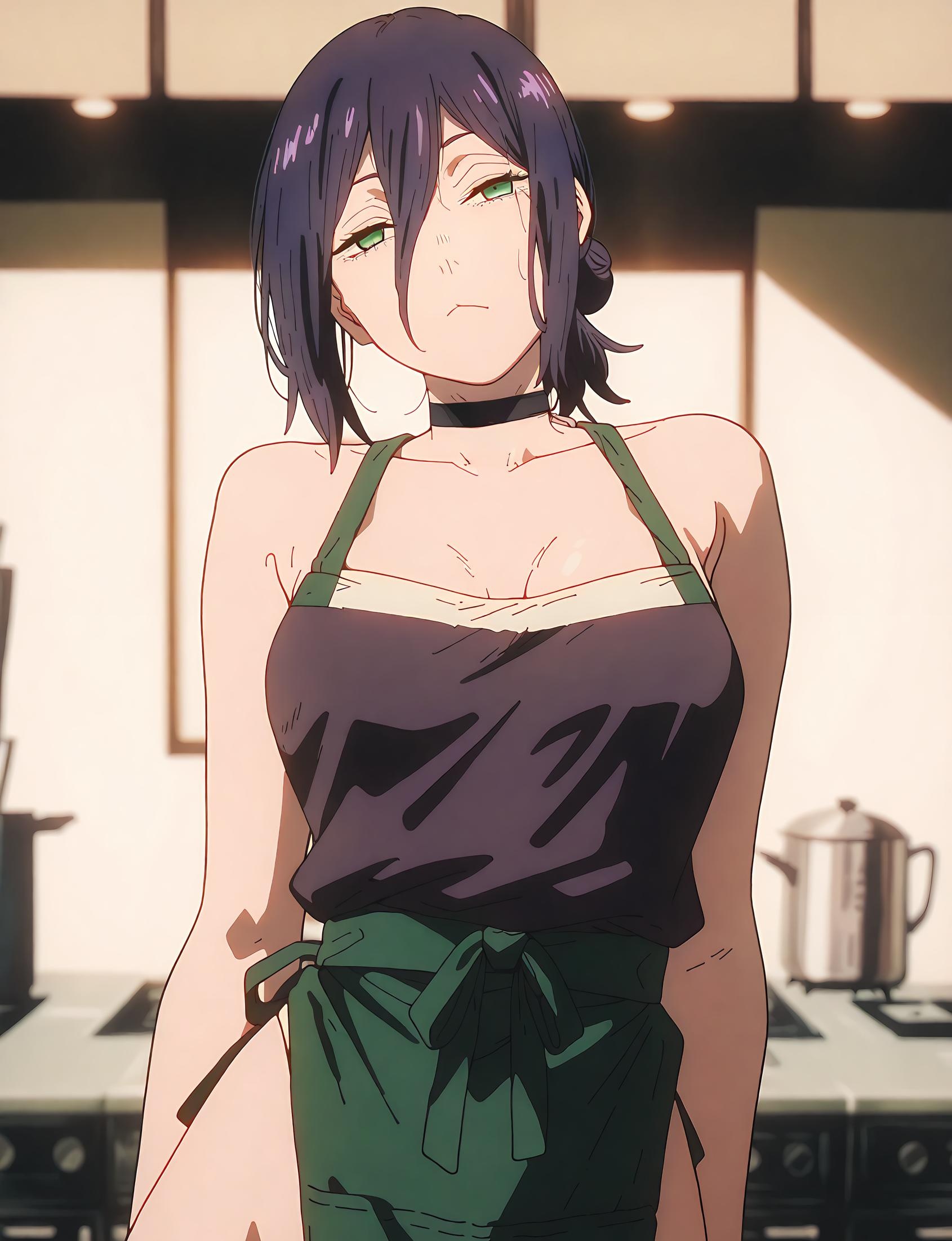AI Generated Anime Girl - [2D] Reze (Chainsaw Man) Purple-Haired Bombshell in School Uniform, Ripped Black Stockings, Uncensored 66P