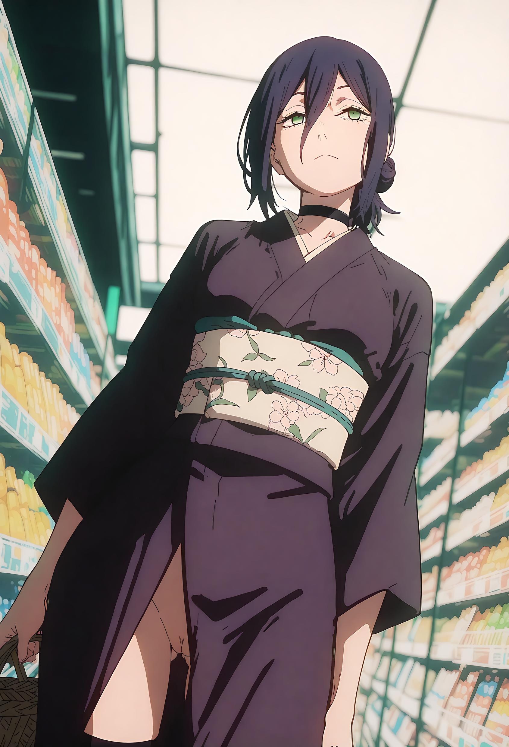 AI Generated Anime Girl - [2D] Reze (Chainsaw Man) Purple-Haired Bombshell in School Uniform, Ripped Black Stockings, Uncensored 66P