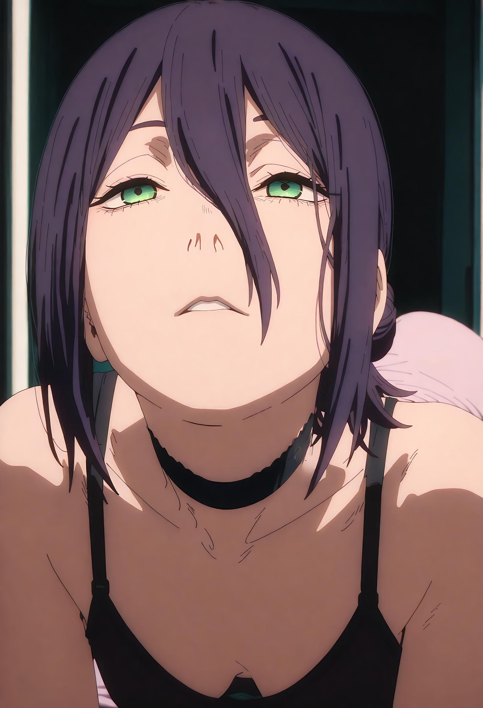 AI Generated Anime Girl - [2D] Reze (Chainsaw Man) Purple-Haired Bombshell in School Uniform, Ripped Black Stockings, Uncensored 66P