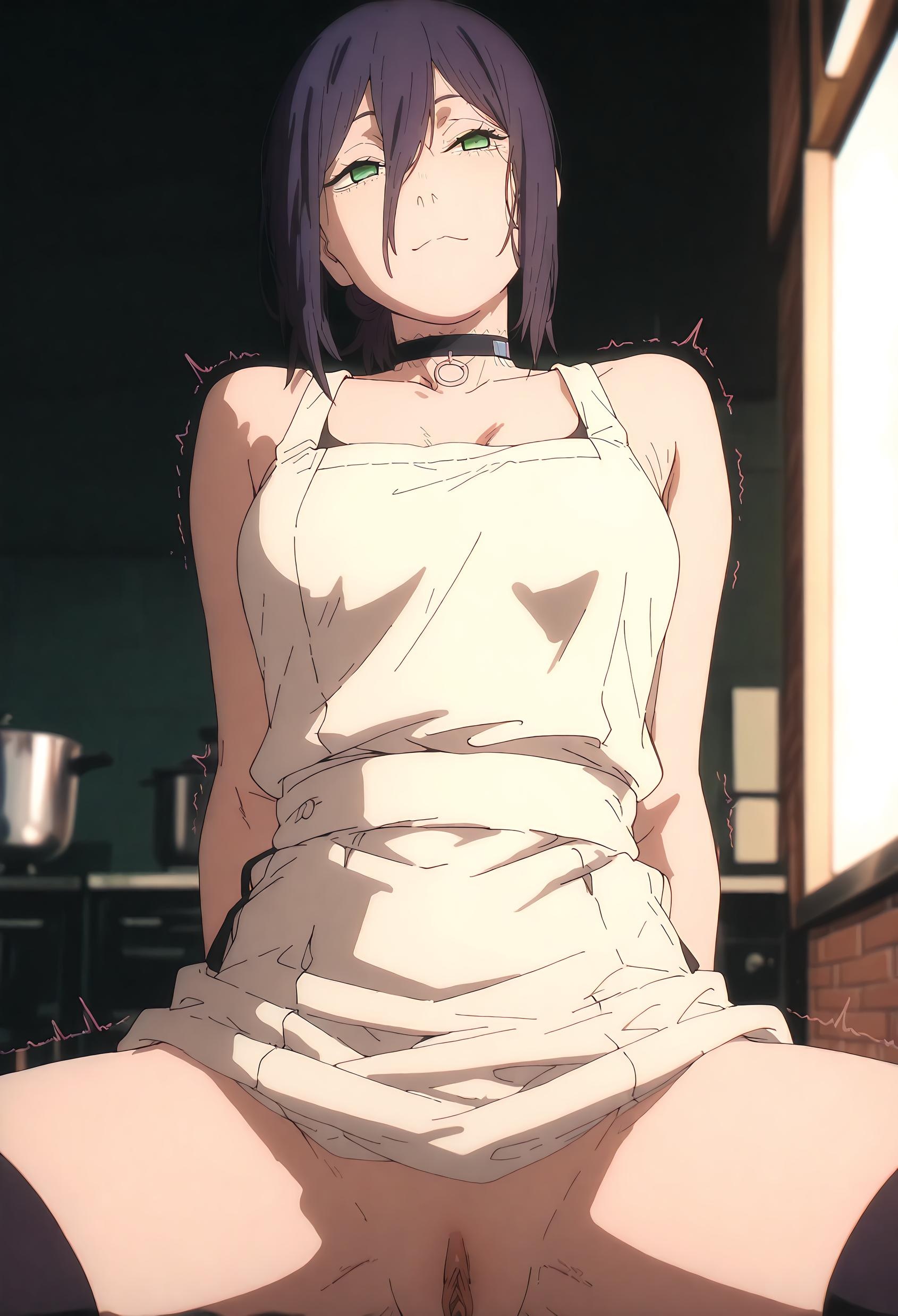 AI Generated Anime Girl - [2D] Reze (Chainsaw Man) Purple-Haired Bombshell in School Uniform, Ripped Black Stockings, Uncensored 66P