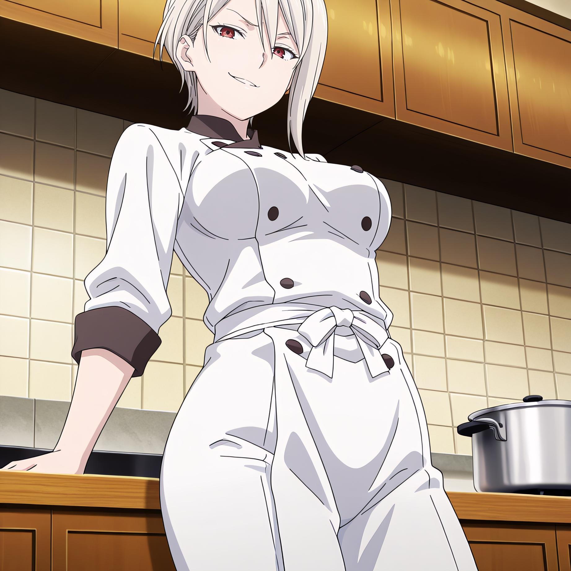 AI生成アニメ少女 - [2D] 薙切愛麗絲 白髪巨乳料理お嬢様 裸エプロン開脚黒ストッキング 極致肉感無修正 110P