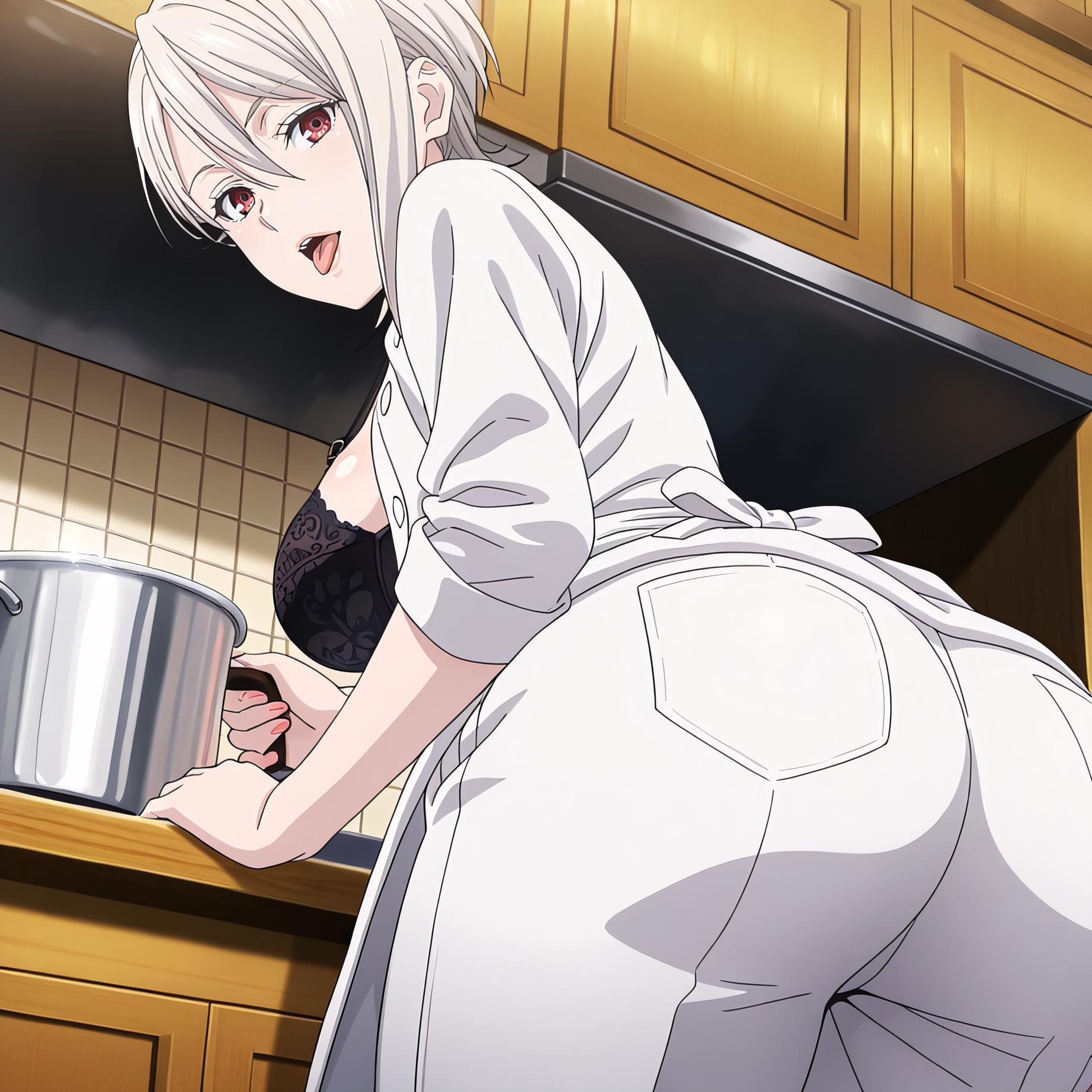 AI Generated Anime Girl - [2D] Alice Nakiri: White-Haired, Busty Culinary Heiress in a Bare Apron and Black Stockings - Uncensored 110P