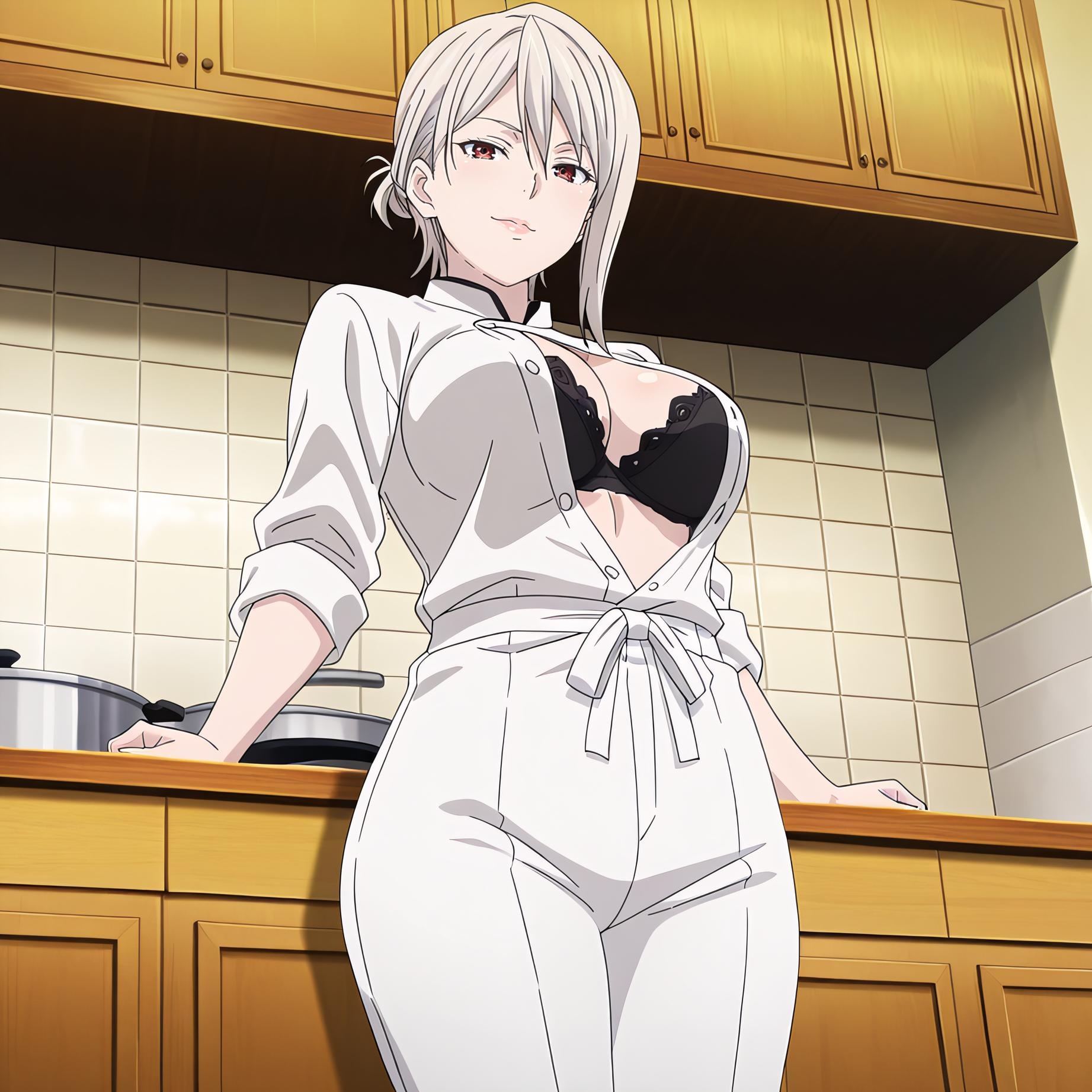 AI生成アニメ少女 - [2D] 薙切愛麗絲 白髪巨乳料理お嬢様 裸エプロン開脚黒ストッキング 極致肉感無修正 110P