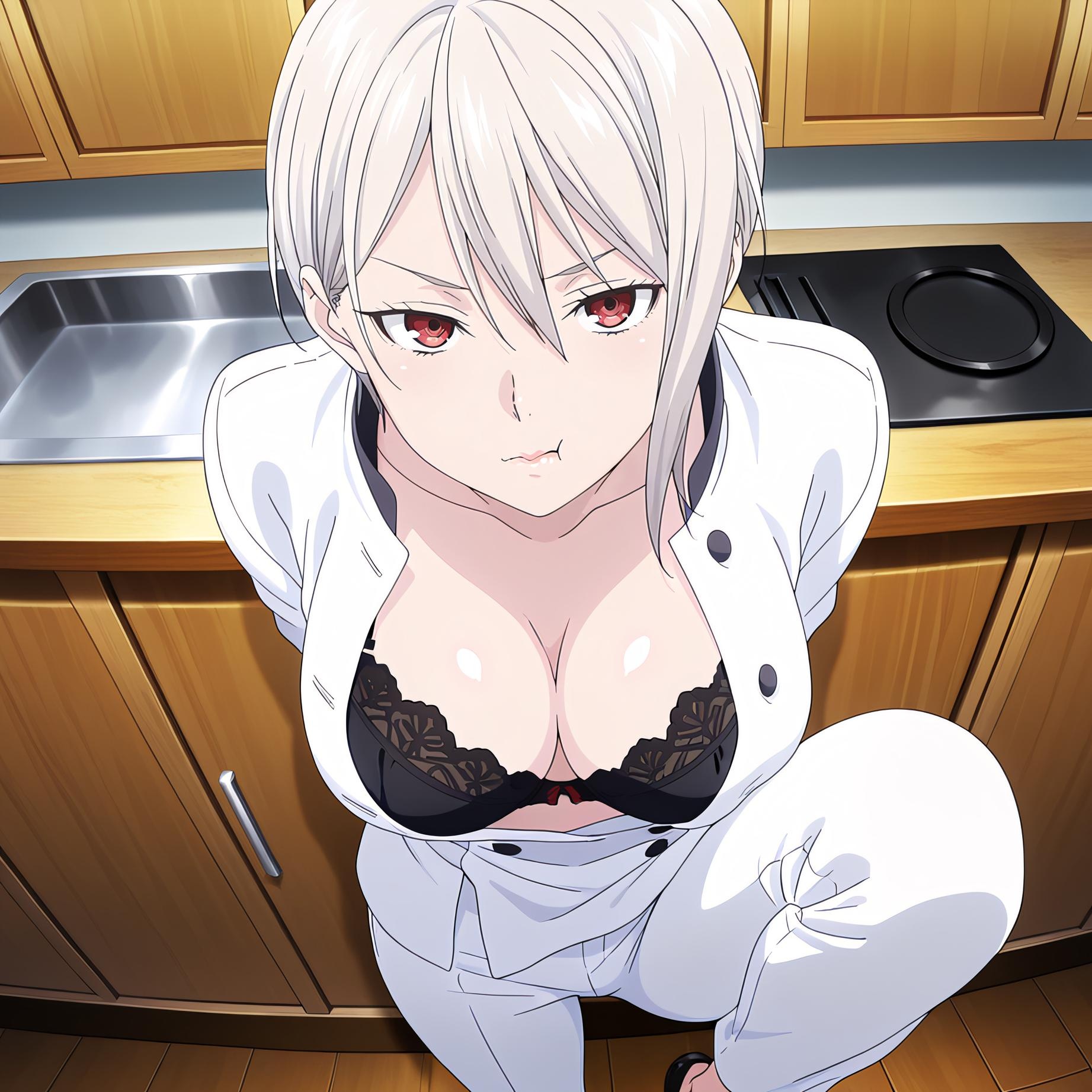 AI Generated Anime Girl - [2D] Alice Nakiri: White-Haired, Busty Culinary Heiress in a Bare Apron and Black Stockings - Uncensored 110P