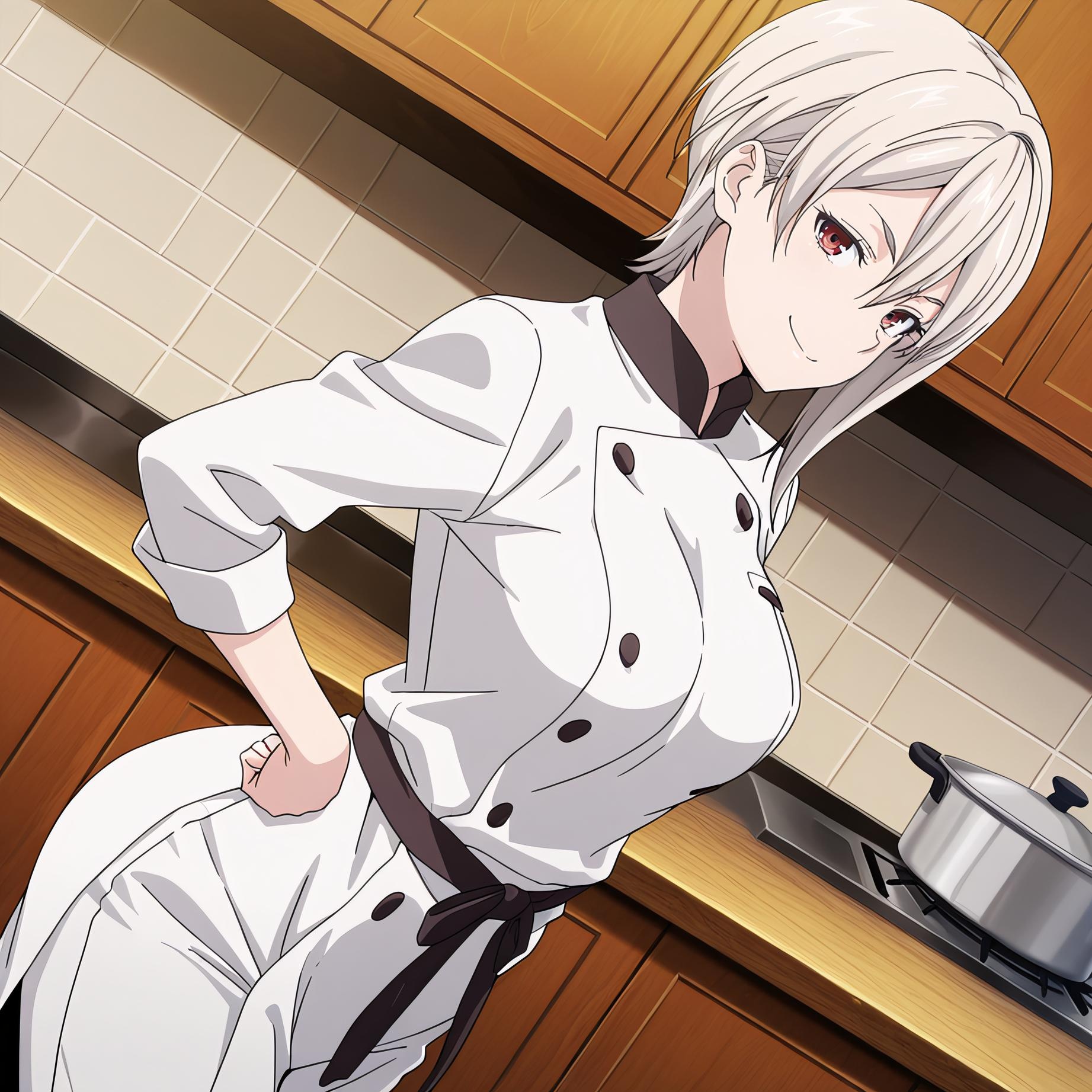 AI生成アニメ少女 - [2D] 薙切愛麗絲 白髪巨乳料理お嬢様 裸エプロン開脚黒ストッキング 極致肉感無修正 110P