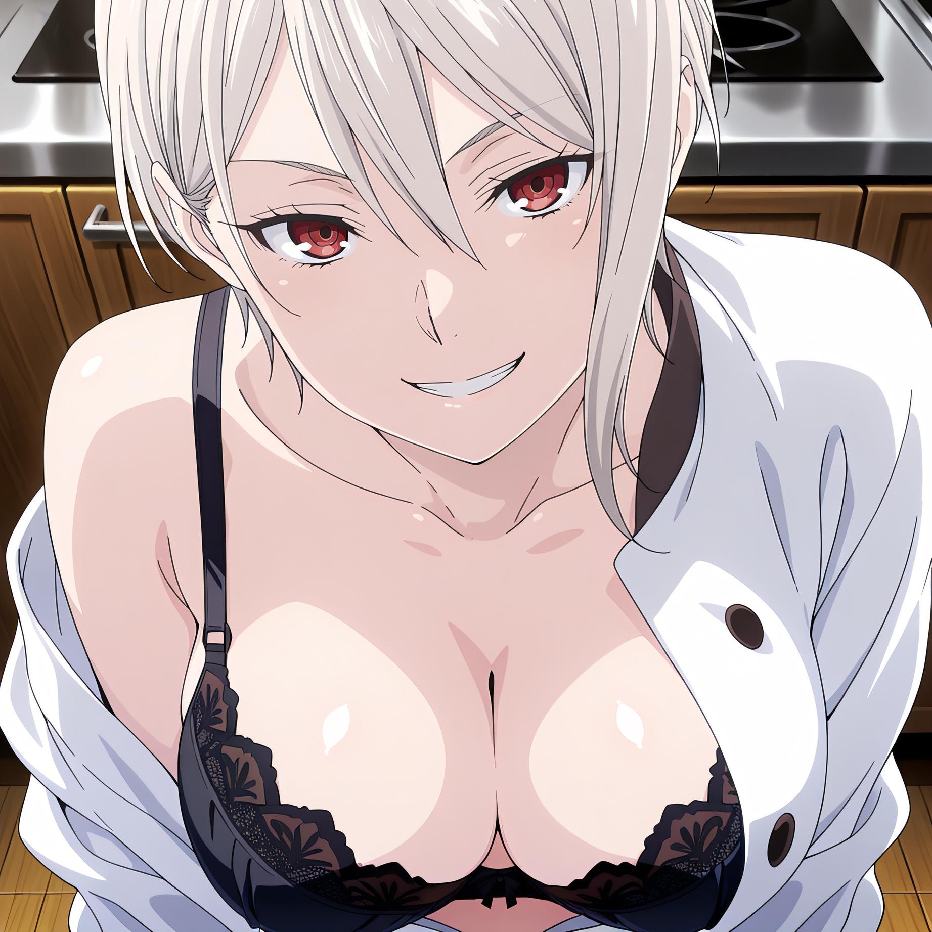 AI Generated Anime Girl - [2D] Alice Nakiri: White-Haired, Busty Culinary Heiress in a Bare Apron and Black Stockings - Uncensored 110P