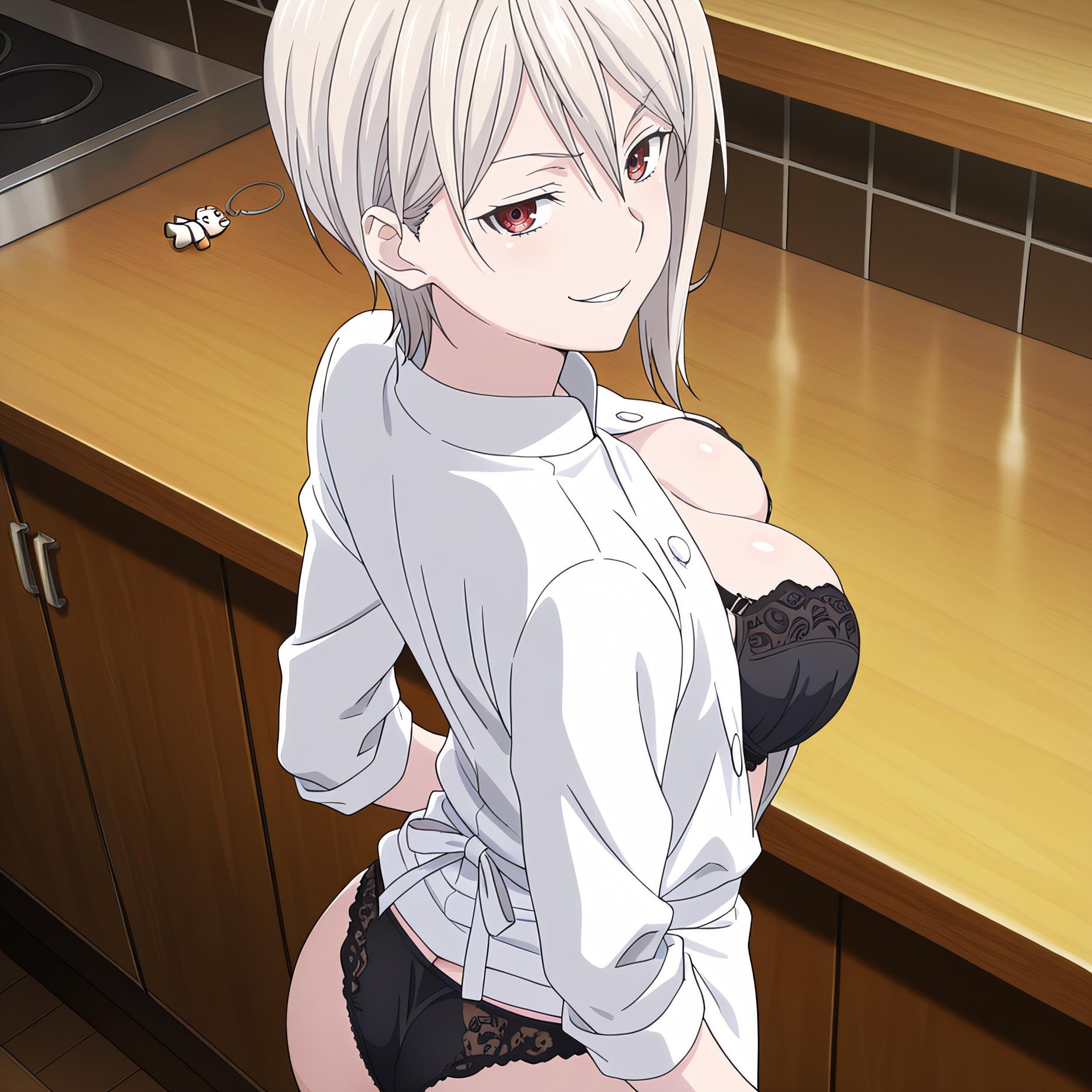 AI生成動漫女孩 - [2D] 薙切愛麗絲 白髮巨乳料理大小姐 裸圍裙開檔黑絲 極致肉感無修正 110P