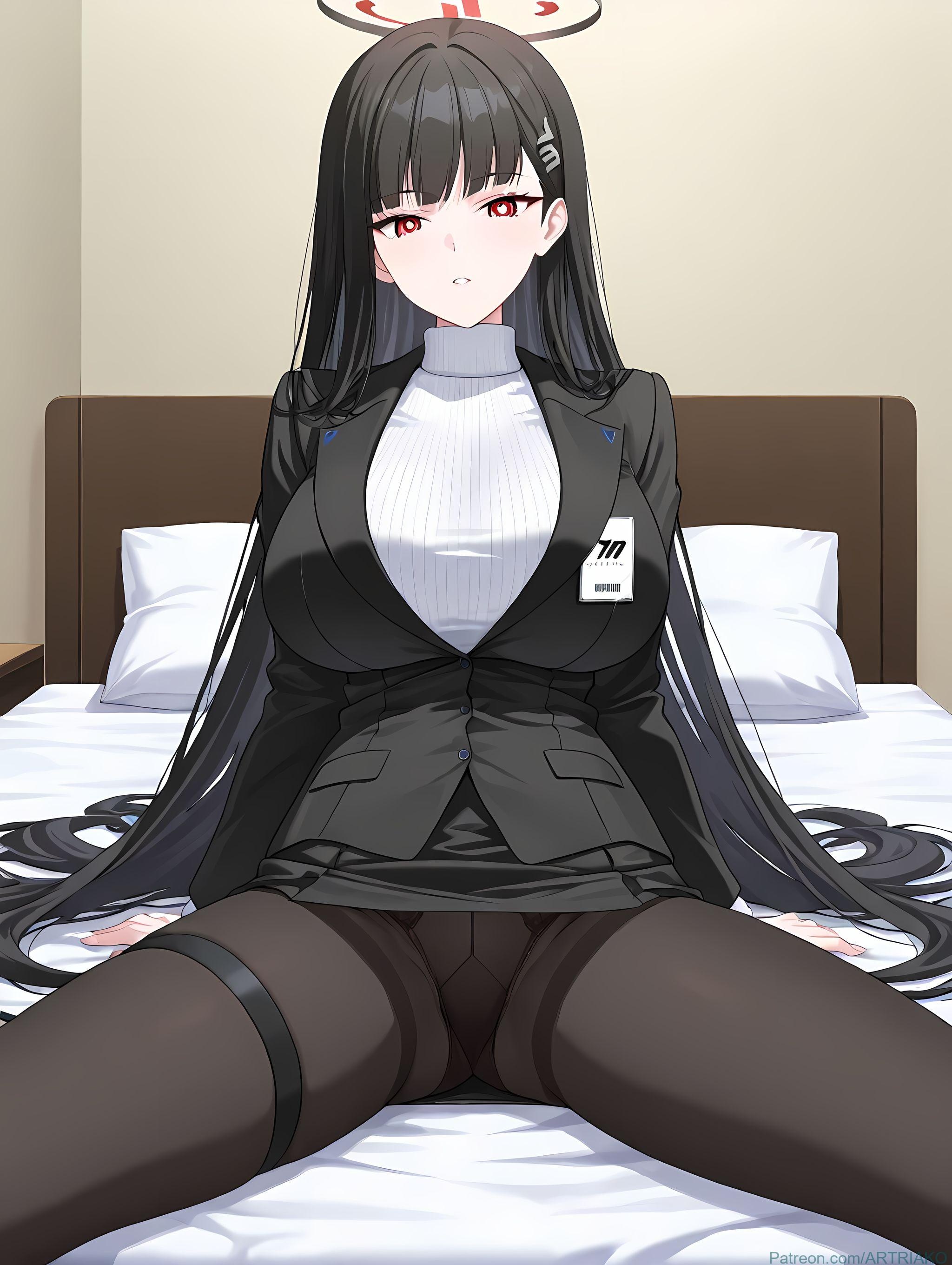 AI生成的動漫女孩 - [2D] 調月莉音 (碧藍檔案) 黑髮巨乳學生會長 西服撕裂黑絲 極致肉感無修正 412P