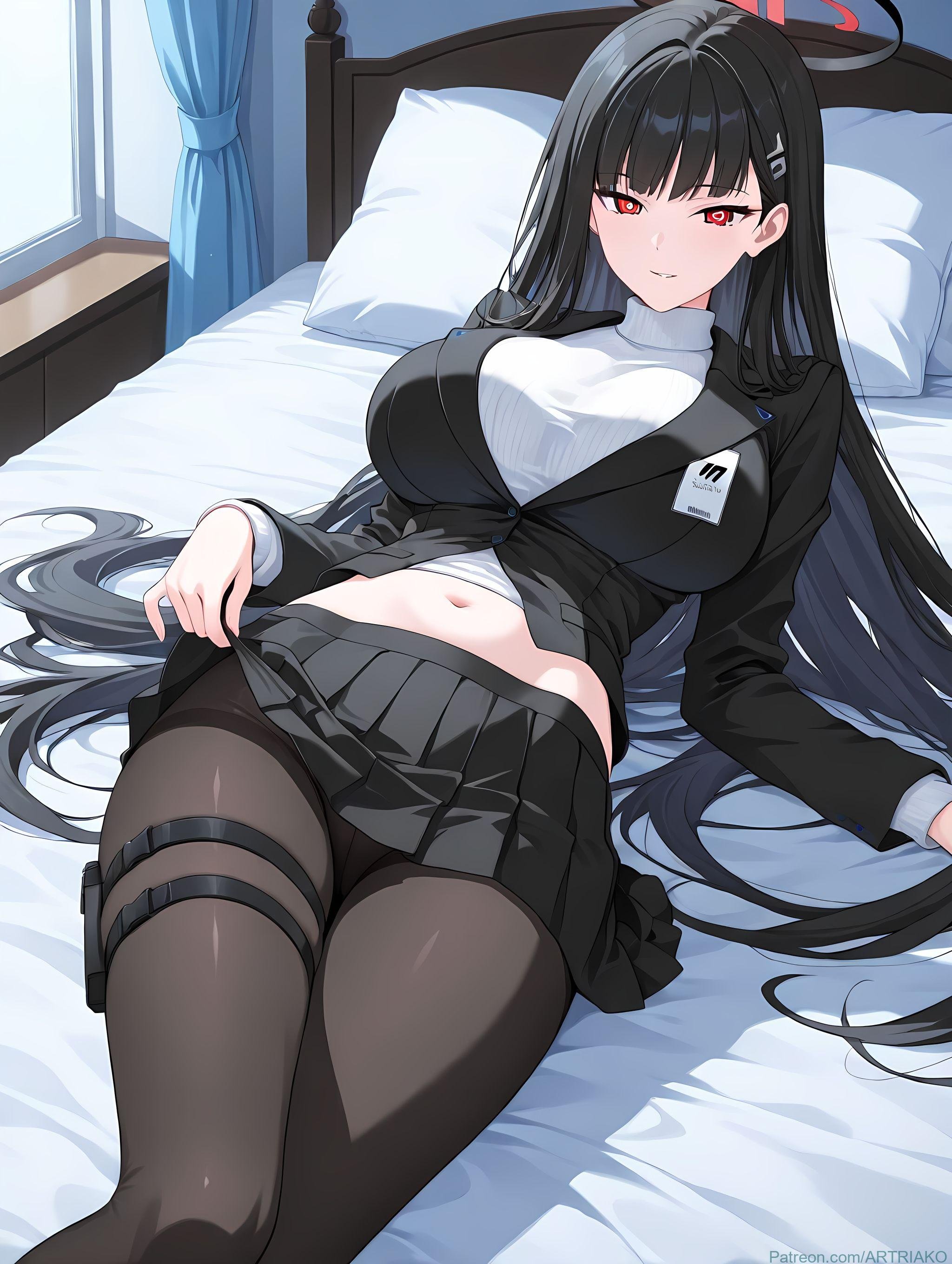 AI สร้างอนิเมะสาว - [2D] 调月莉音 Tsukatsuki Rio (碧蓝档案) ประธานนักเรียนผมดำหน้าอกใหญ่ สูทฉีกขาด ขาเรียวสุดเซ็กซี่ 412P