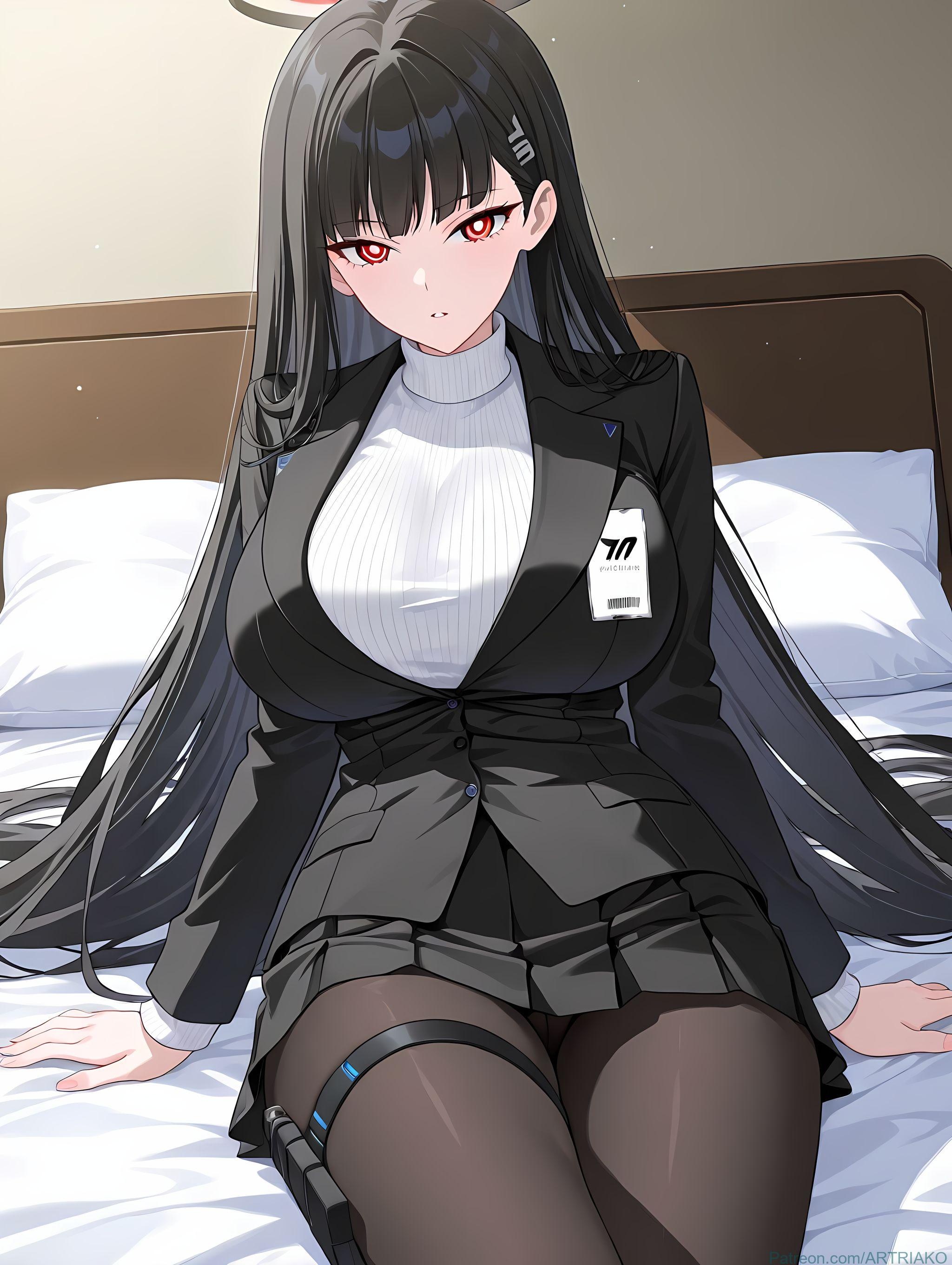 AI Generated Anime Girl - [2D] 调月莉音 Tsukatsuki Rio (碧蓝档案) 黑发巨乳学生会长 西服撕裂开档黑丝 极致肉感无修正 412P