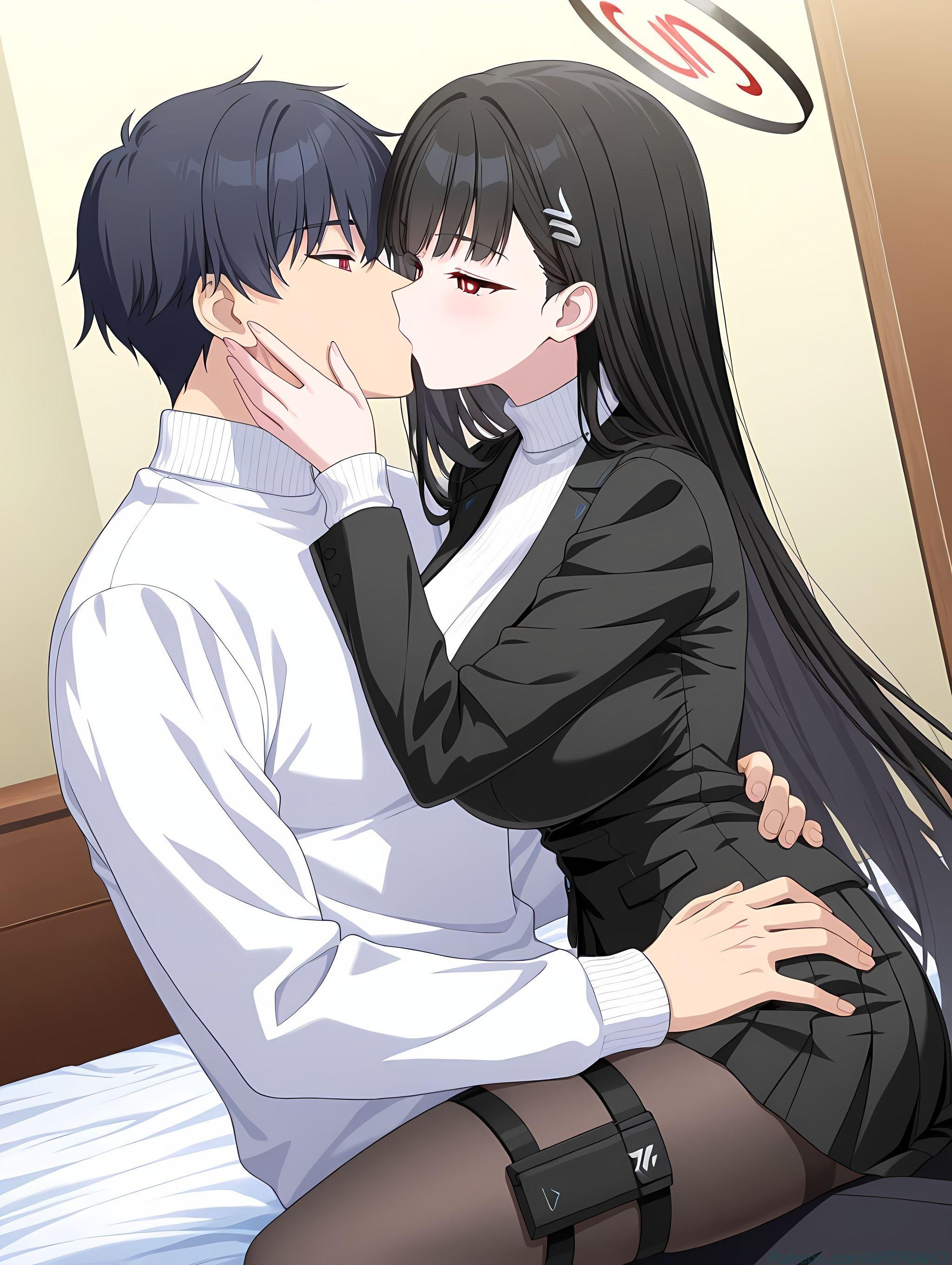 Cô Gái Anime Tạo Ra Bởi AI - [2D] 调月莉音 Tsukatsuki Rio (碧蓝档案) Chủ Tịch Hội Sinh Viên Tóc Đen Ngực Lớn, Bộ Vest Rách, Tất Đen, Cảm Giác Mạnh Mẽ 412P
