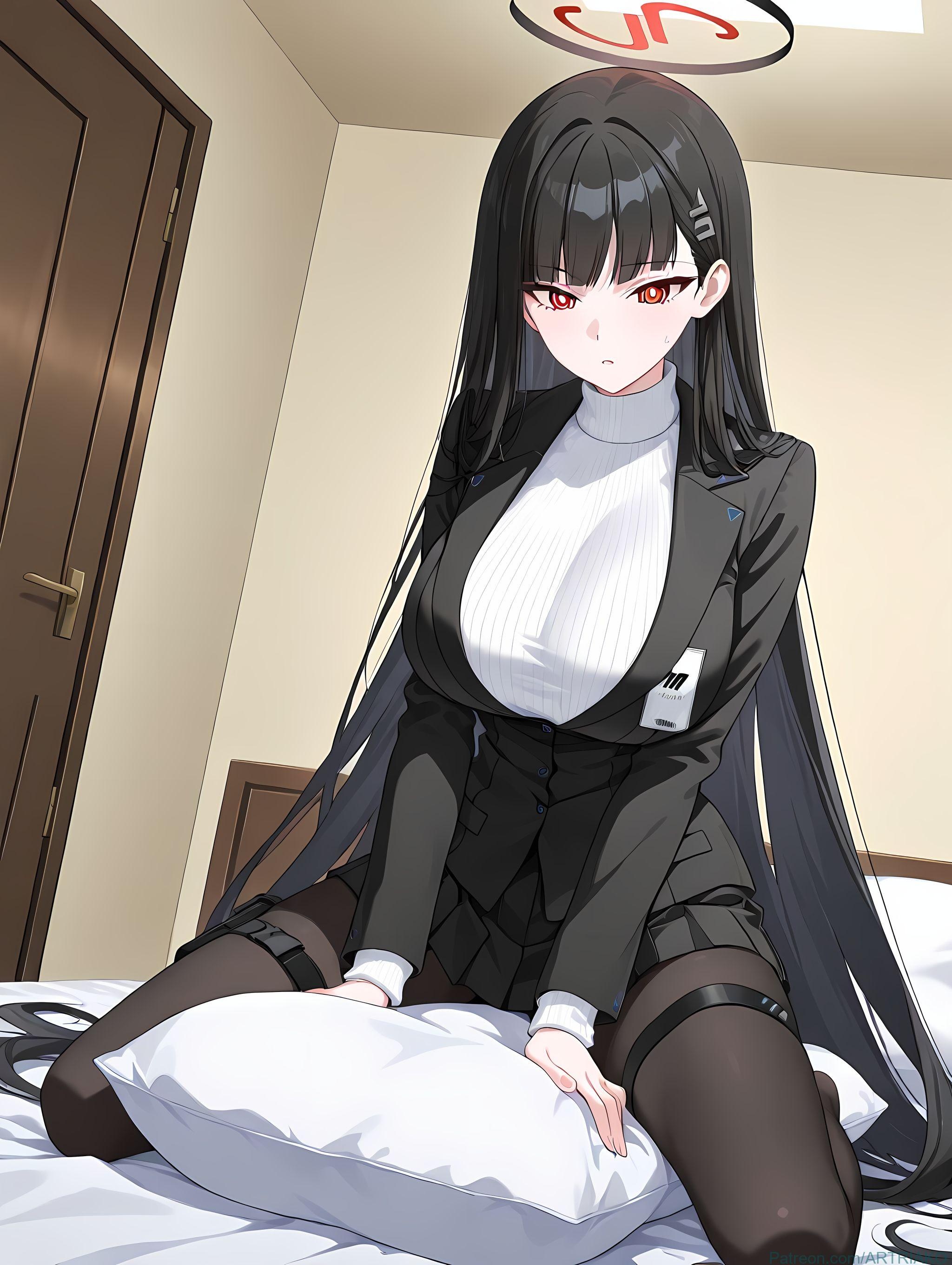 AI生成的動漫女孩 - [2D] 調月莉音 (碧藍檔案) 黑髮巨乳學生會長 西服撕裂黑絲 極致肉感無修正 412P