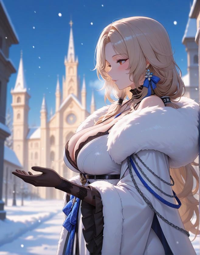 Cô Gái Anime Tạo Ra Bằng AI - [3D] 鲁德米拉 Ludmilla (胜利女神：妮姬) Nữ Hoàng Tóc Bạc Trong Bộ Đầm Rách, Đen Mặc Mở, Cảm Giác Mạnh Mẽ 431P