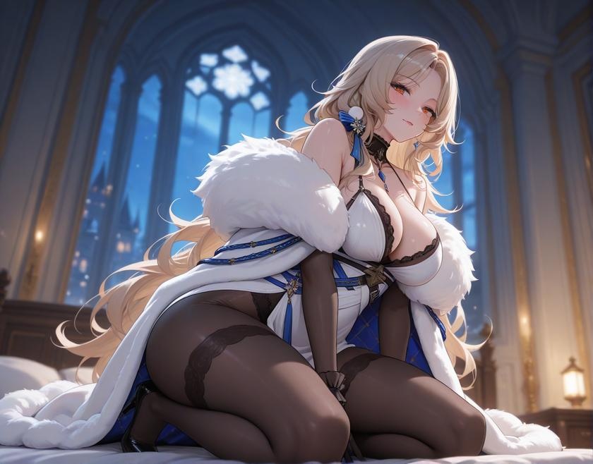 Cô Gái Anime Tạo Ra Bằng AI - [3D] 鲁德米拉 Ludmilla (胜利女神：妮姬) Nữ Hoàng Tóc Bạc Trong Bộ Đầm Rách, Đen Mặc Mở, Cảm Giác Mạnh Mẽ 431P