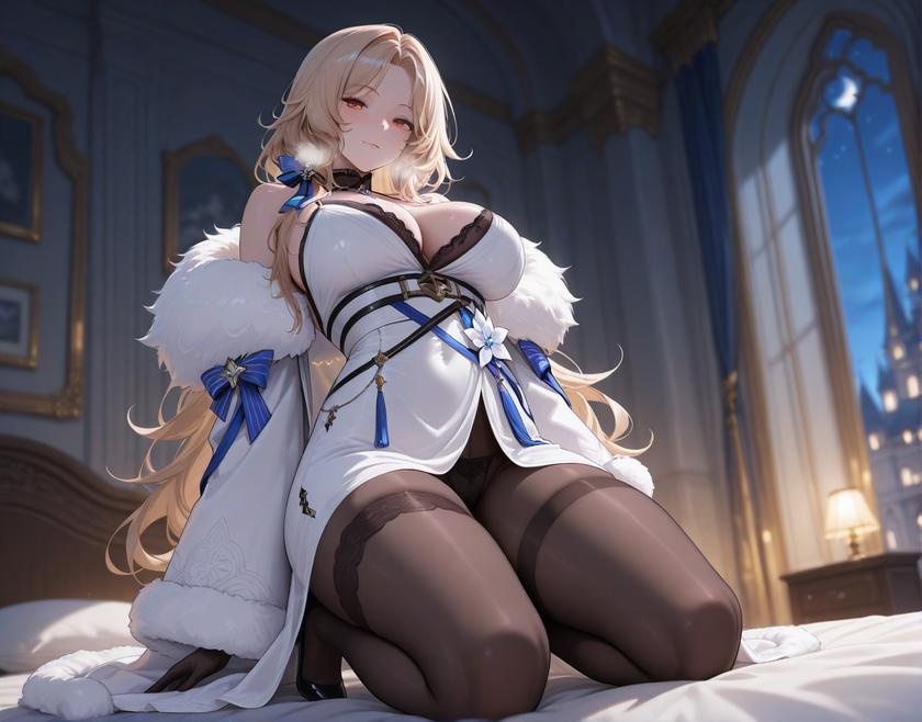 Cô Gái Anime Tạo Ra Bằng AI - [3D] 鲁德米拉 Ludmilla (胜利女神：妮姬) Nữ Hoàng Tóc Bạc Trong Bộ Đầm Rách, Đen Mặc Mở, Cảm Giác Mạnh Mẽ 431P