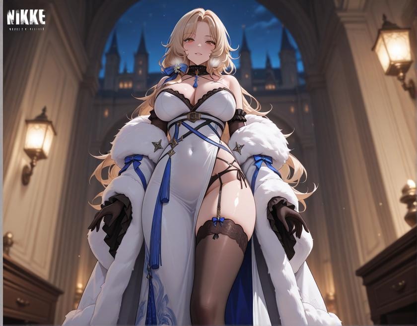 AI 生成動漫女孩 - [3D] 鲁德米拉 Ludmilla (勝利女神：妮姬) 銀髮冰冷女王禮服撕裂 黑絲開檔極致肉感無修正 431P