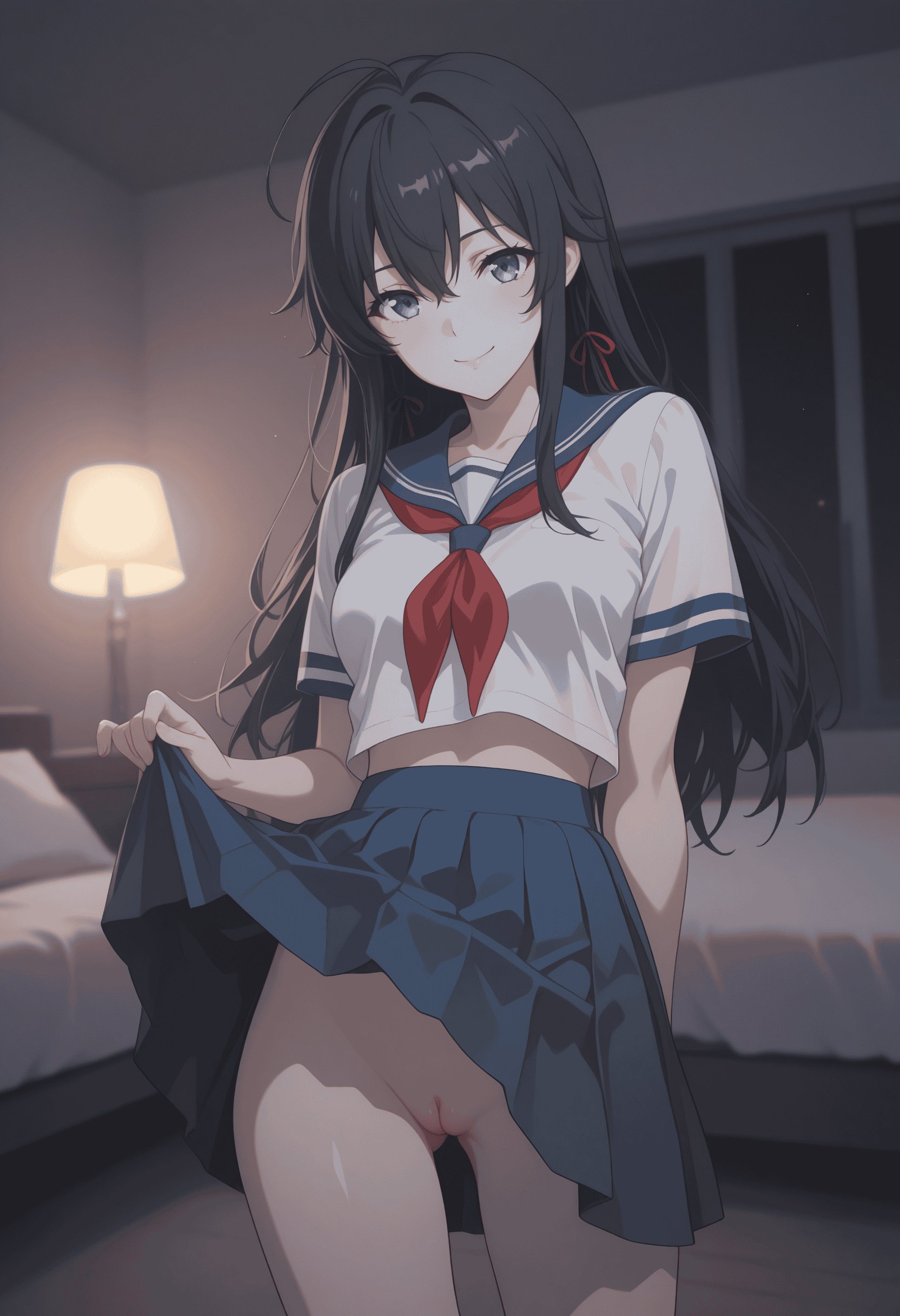 AI สร้างอนิเมะสาว - [2.5D] 雪之下阳乃 Yukinoshita Hana (Oregairu) พี่สาวผมยาวดำตรง สวมชุดนักเรียน ถุงน่องดำ อ่อนโยน มีเสน่ห์ 138P