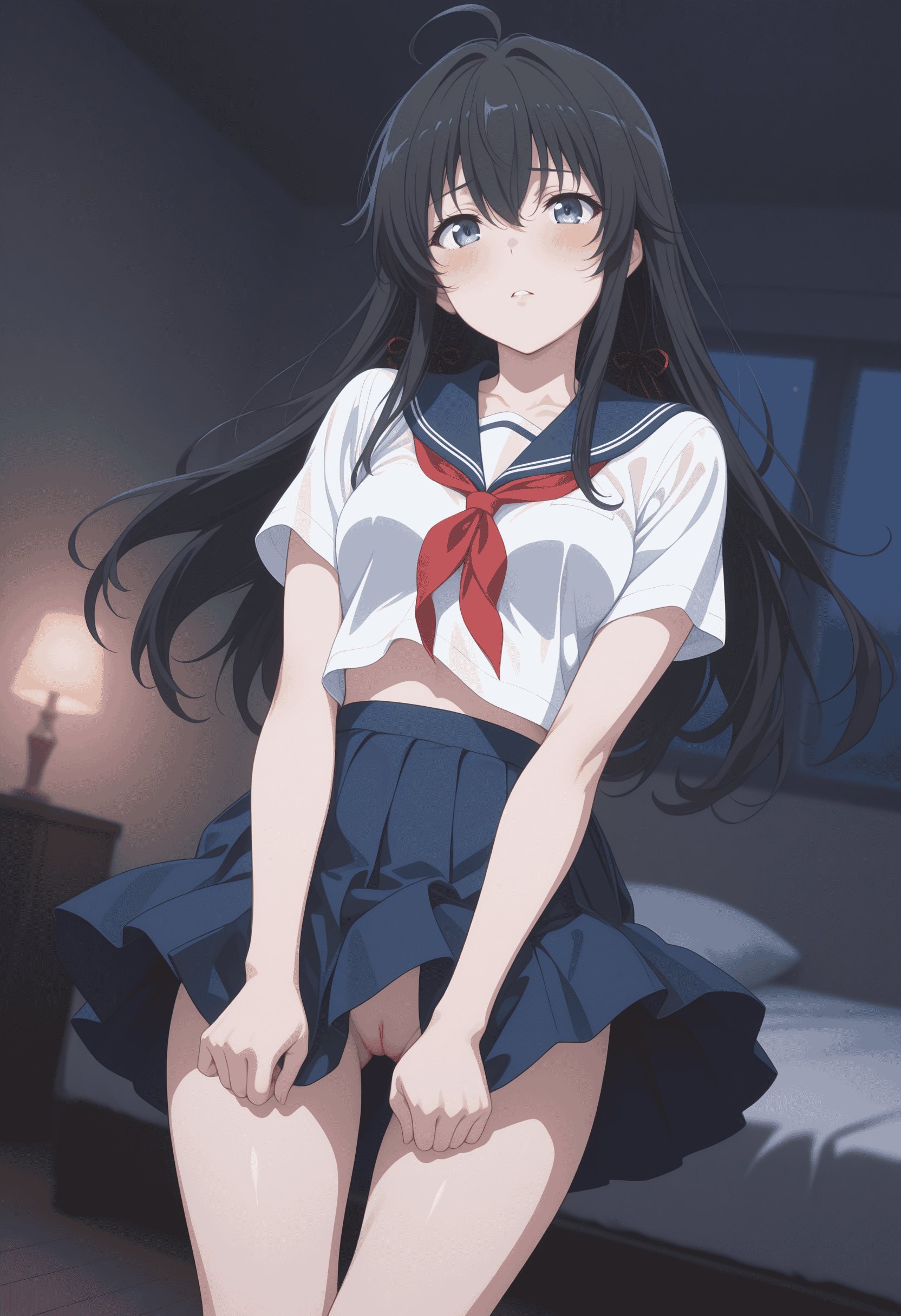 AI สร้างอนิเมะสาว - [2.5D] 雪之下阳乃 Yukinoshita Hana (Oregairu) พี่สาวผมยาวดำตรง สวมชุดนักเรียน ถุงน่องดำ อ่อนโยน มีเสน่ห์ 138P