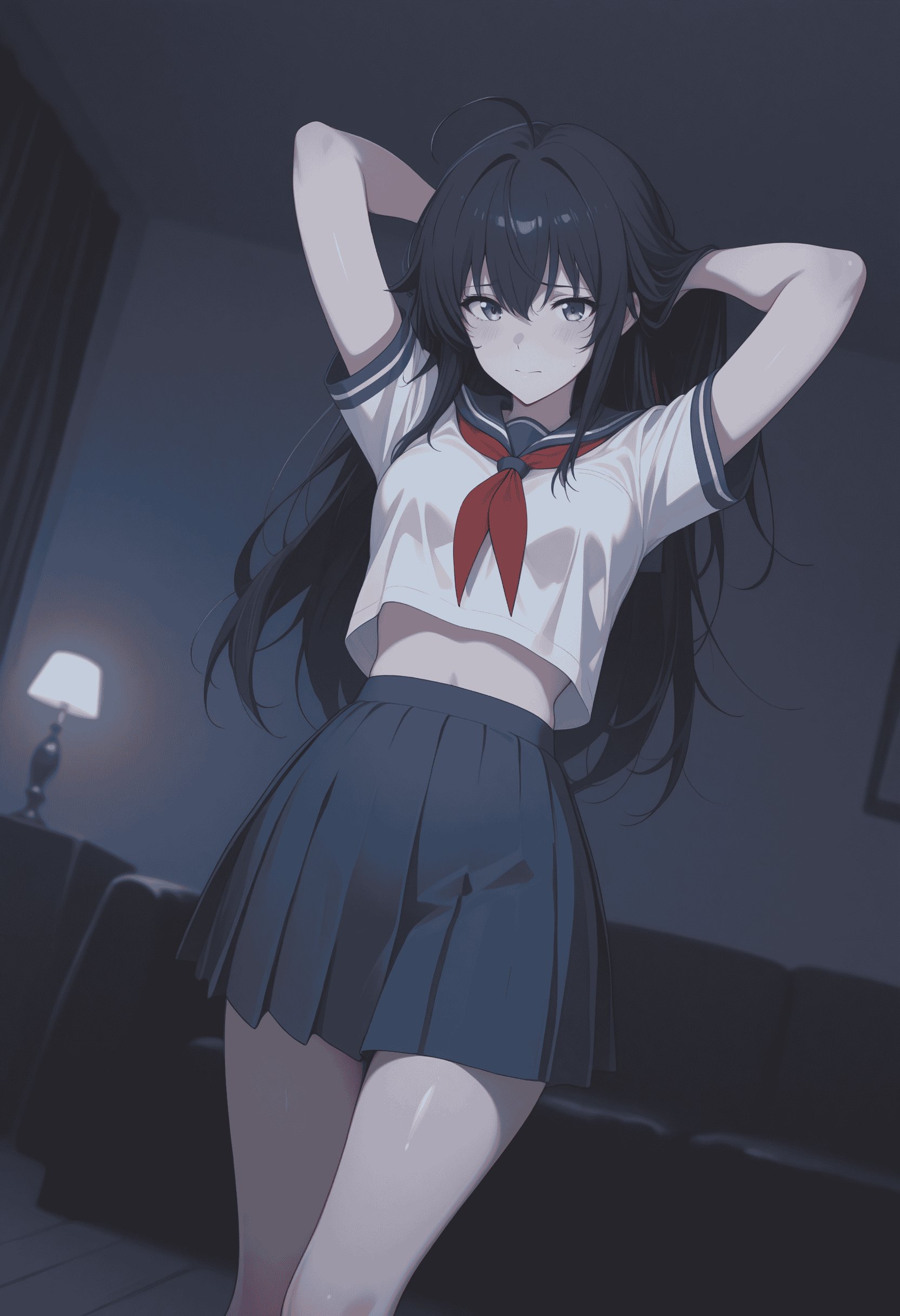 AI สร้างอนิเมะสาว - [2.5D] 雪之下阳乃 Yukinoshita Hana (Oregairu) พี่สาวผมยาวดำตรง สวมชุดนักเรียน ถุงน่องดำ อ่อนโยน มีเสน่ห์ 138P