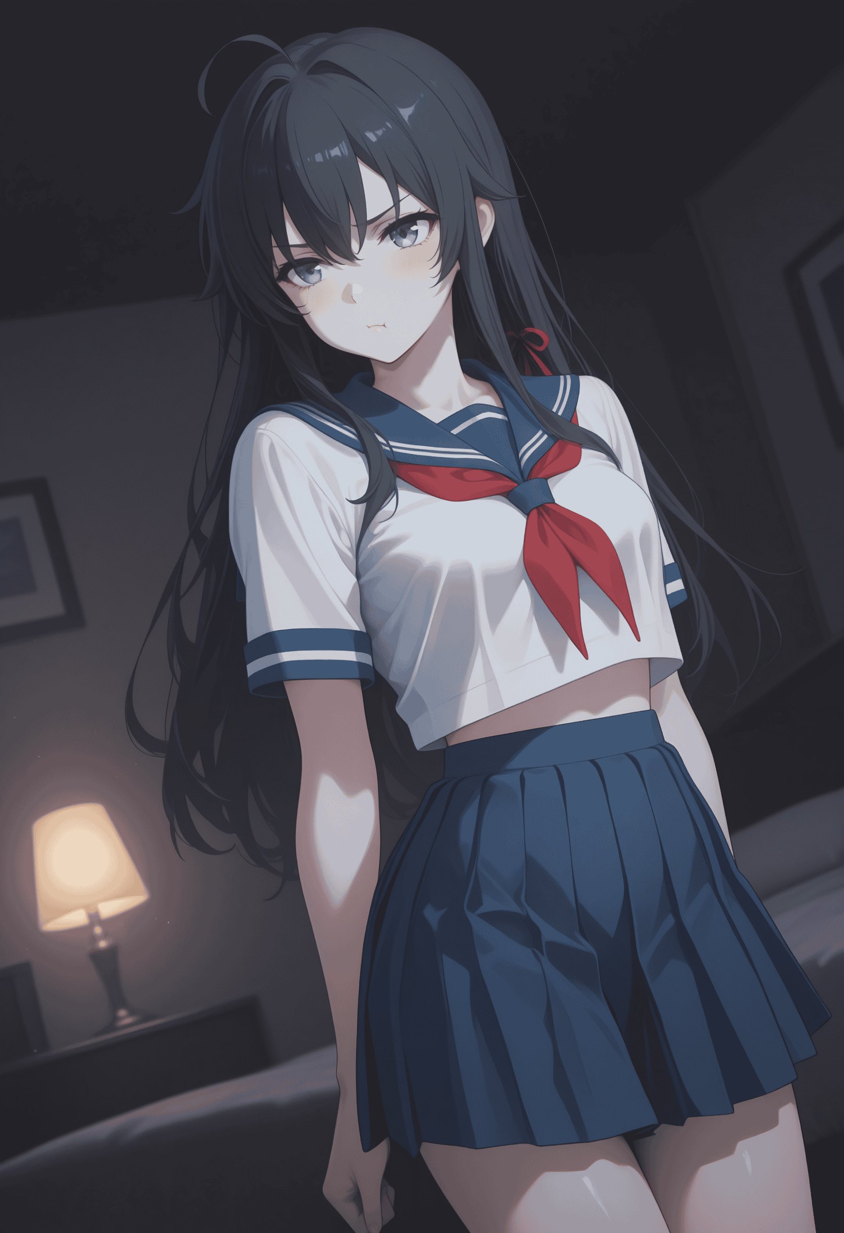 AI สร้างอนิเมะสาว - [2.5D] 雪之下阳乃 Yukinoshita Hana (Oregairu) พี่สาวผมยาวดำตรง สวมชุดนักเรียน ถุงน่องดำ อ่อนโยน มีเสน่ห์ 138P